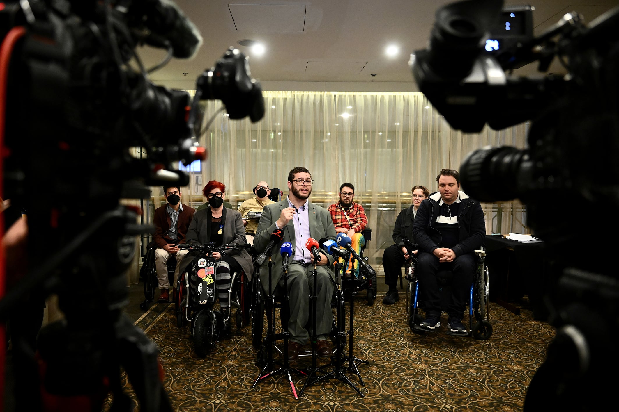 Senator Jordon Steele-John, of the Greens speaks to the media.