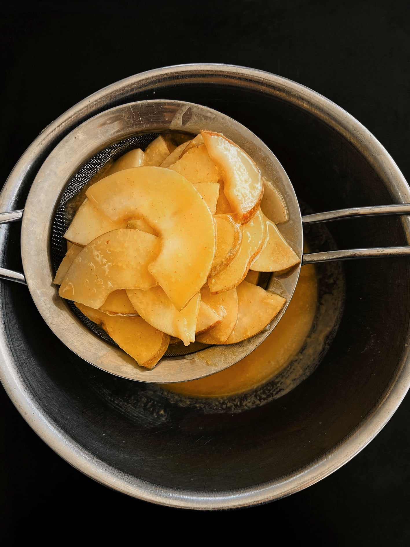 Sliced pears.