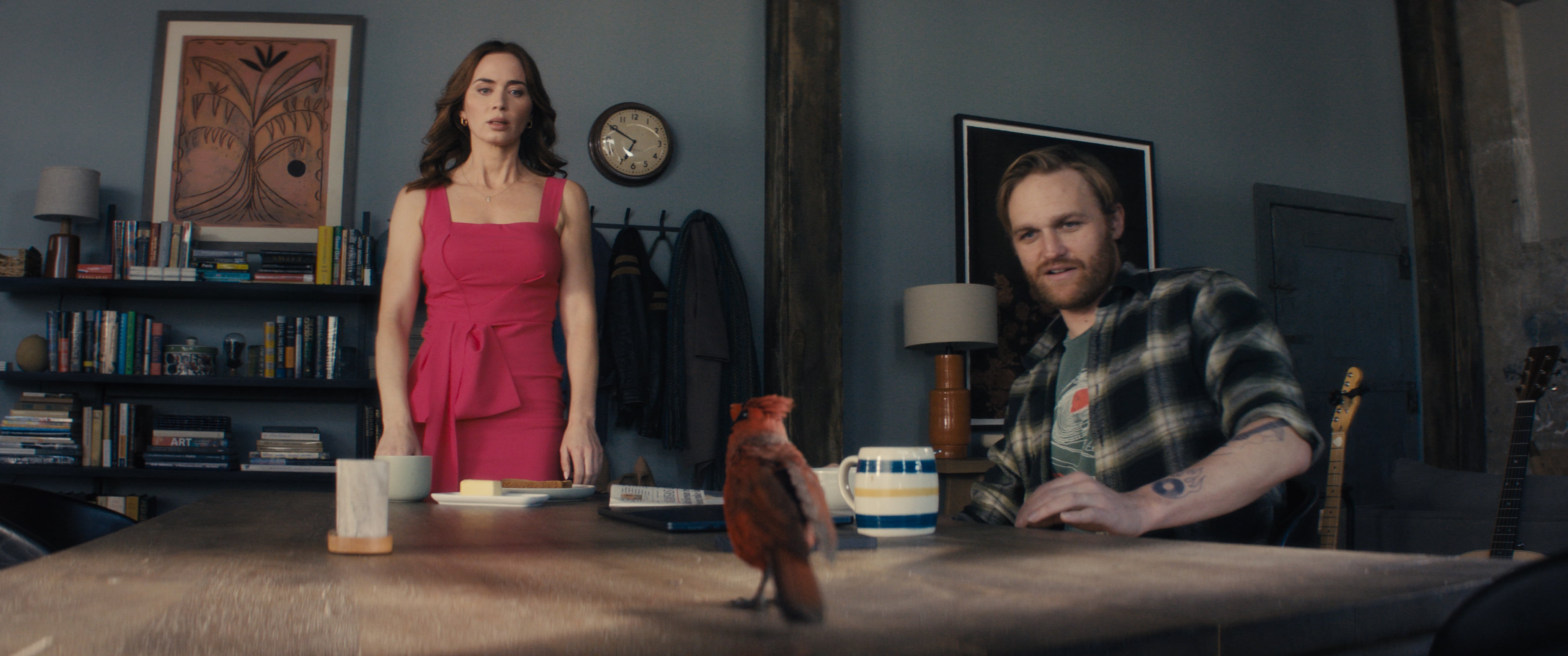 Emily Blunt as Margaret Fairchild and Wyatt Russell as Jackson in a scene from Steven Spielberg’s Disclosure Day.