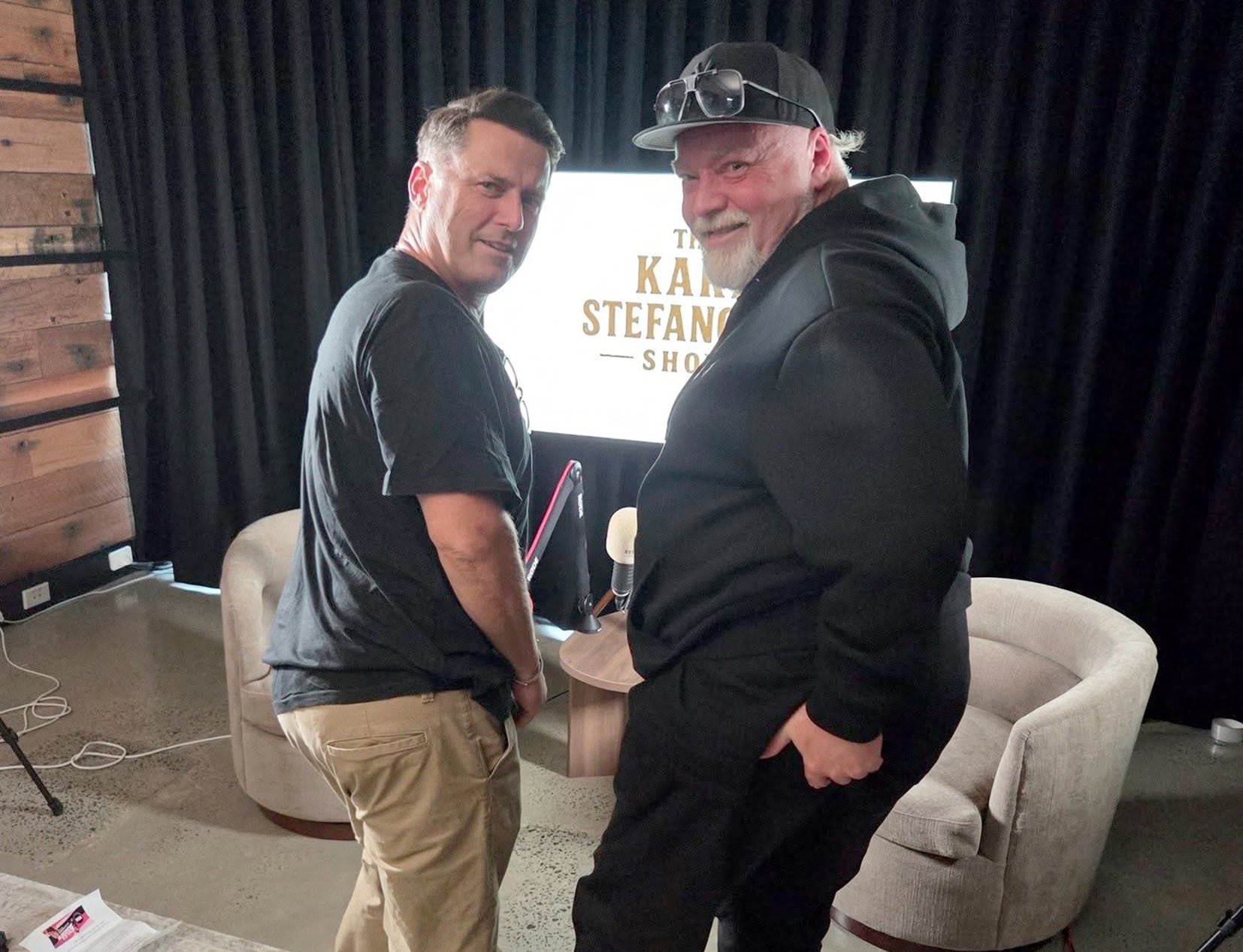 Karl Stefanovic and Kyle Sandilands in a studio.