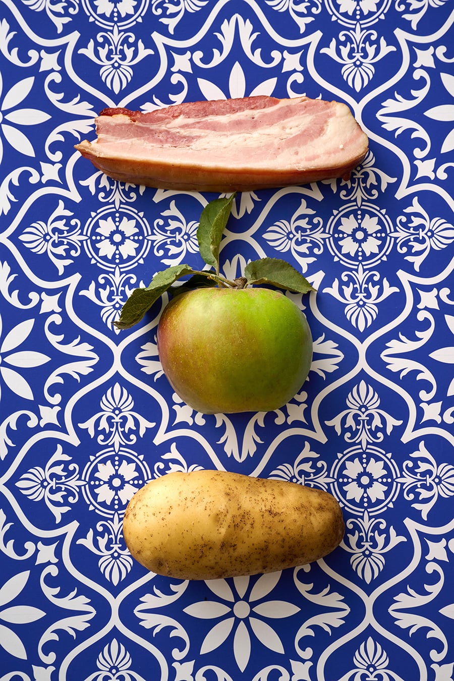 Bacon, potato, apple.