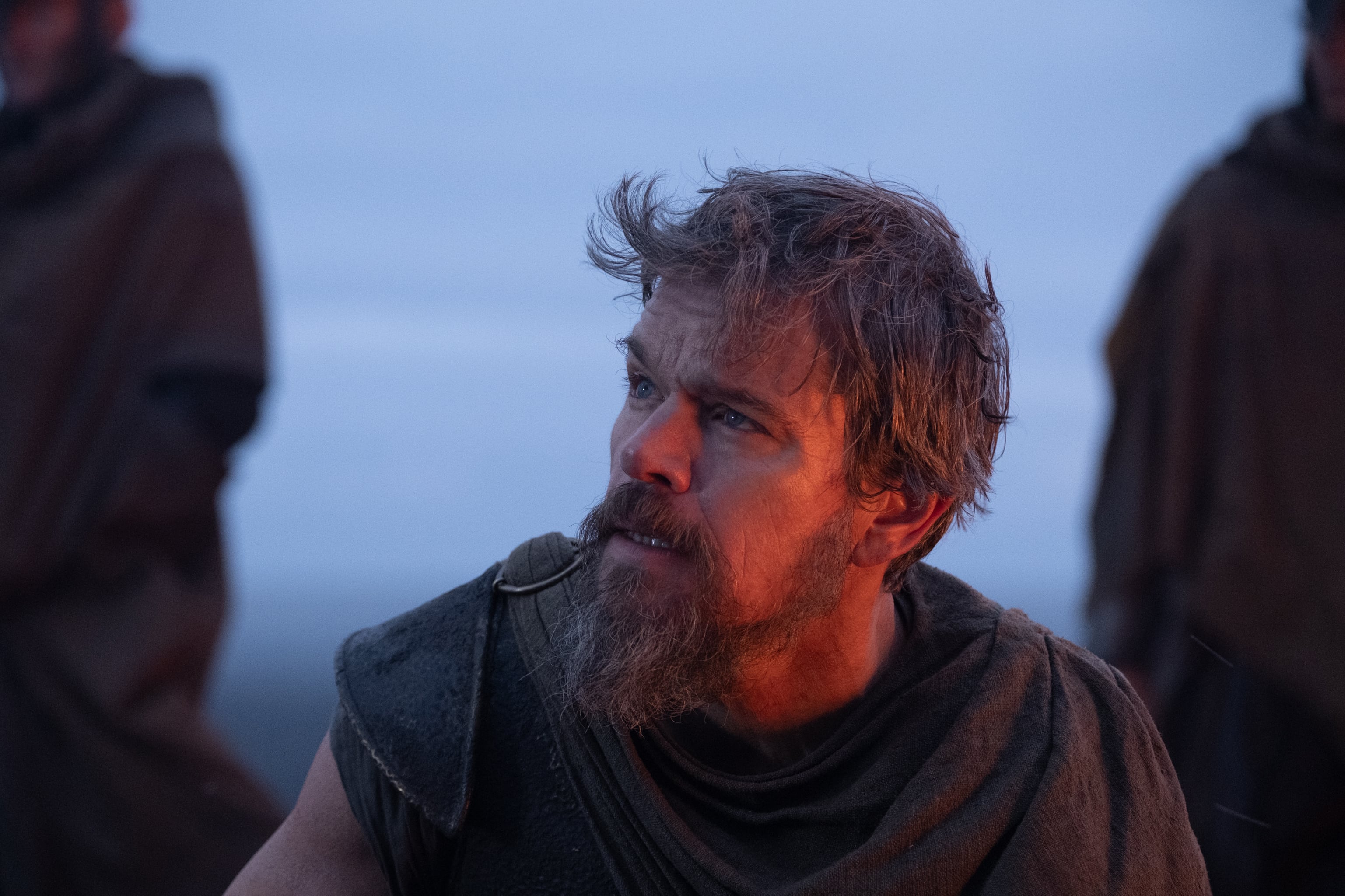 A bearded Matt Damon as Odysseus in <em>The Odyssey</em>.