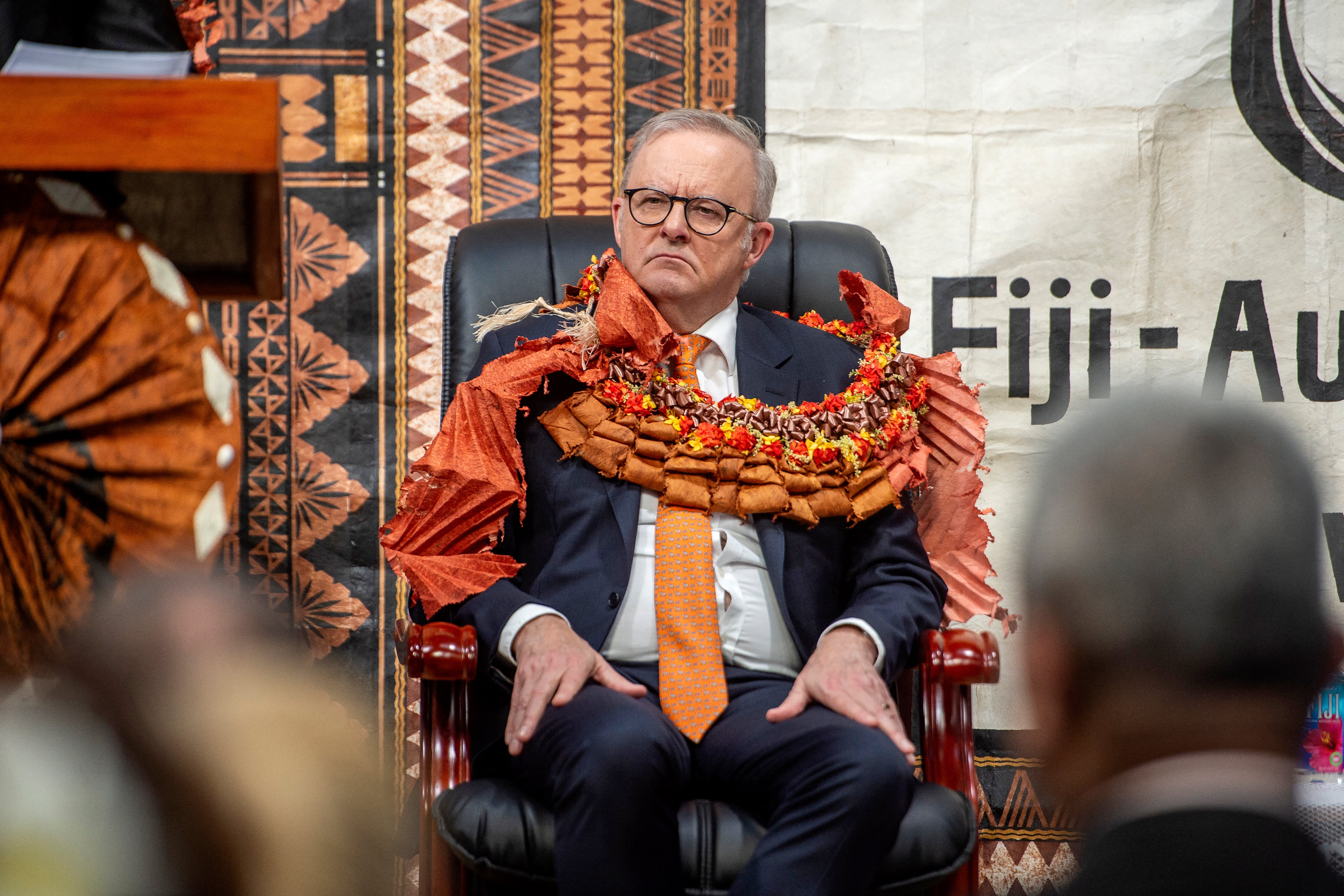 Prime Minister Anthony Albanese during a ceremony in Suva, Fiji.