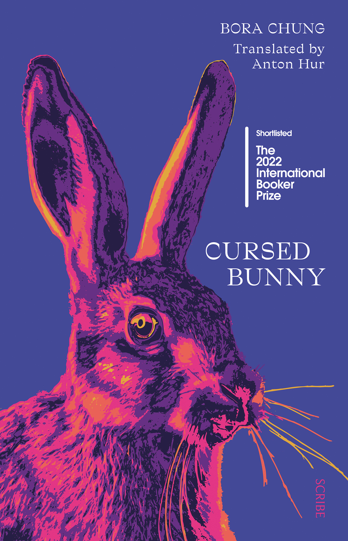 Book cover: illustration over a pink rabbit. 