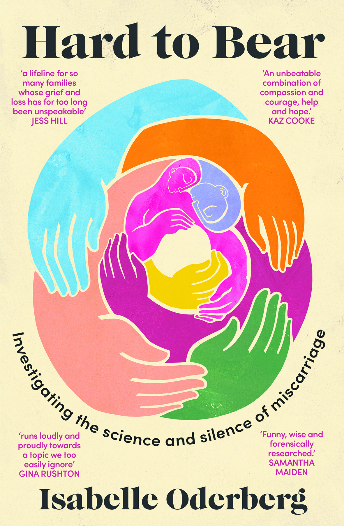 Book cover: Illustrations of hands and people, all angled to create the shape of a womb.