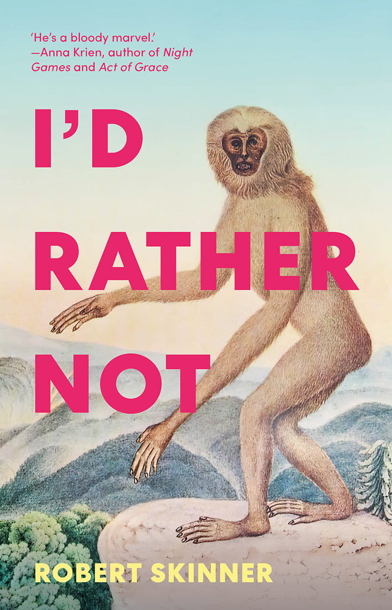 Book cover: A monkey standing on a rock and overlooking valleys in the background.