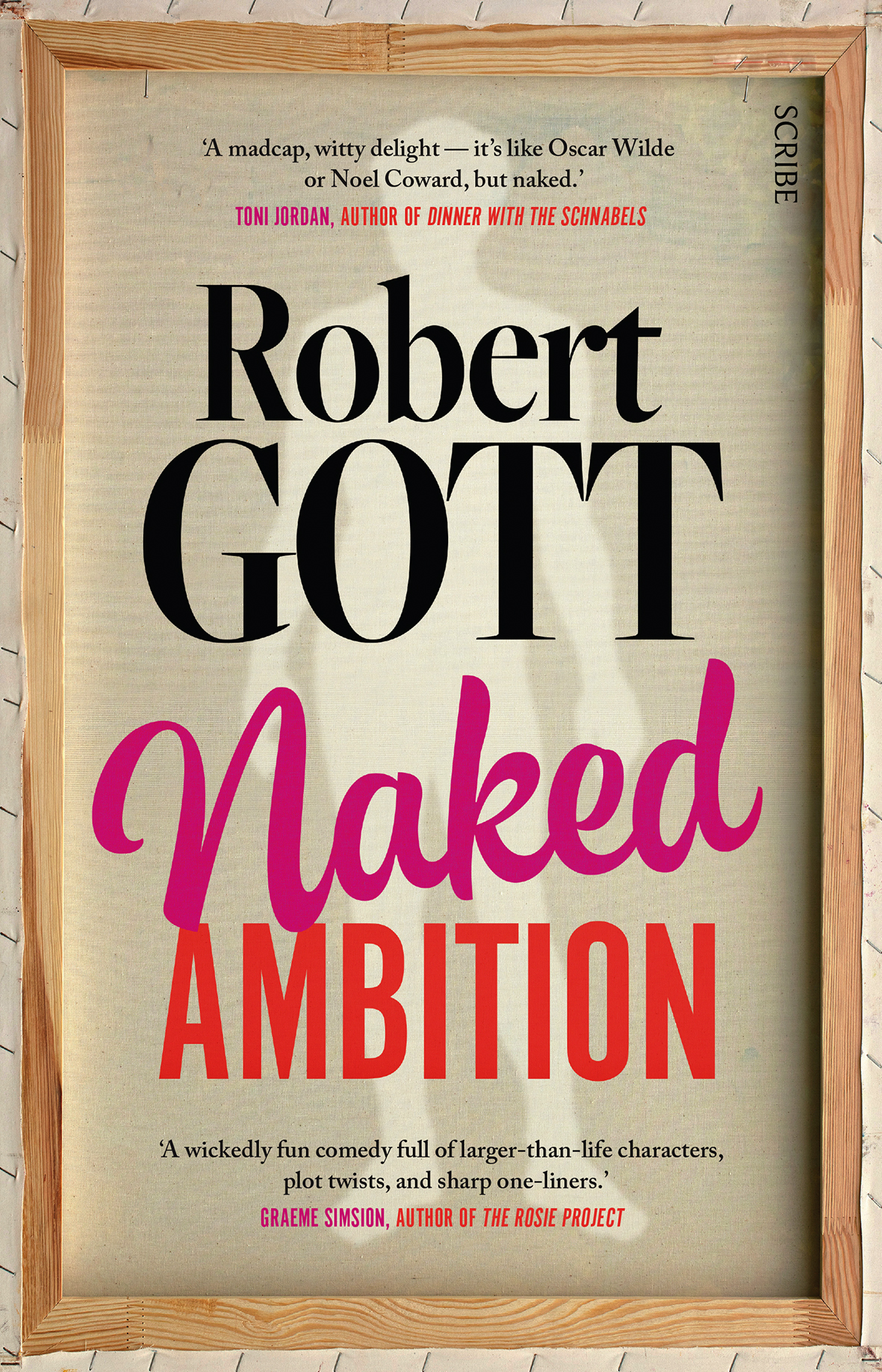 Book cover: The back of a canvas with the silhouette of a person inside. The book title and author name are printed across the front. 