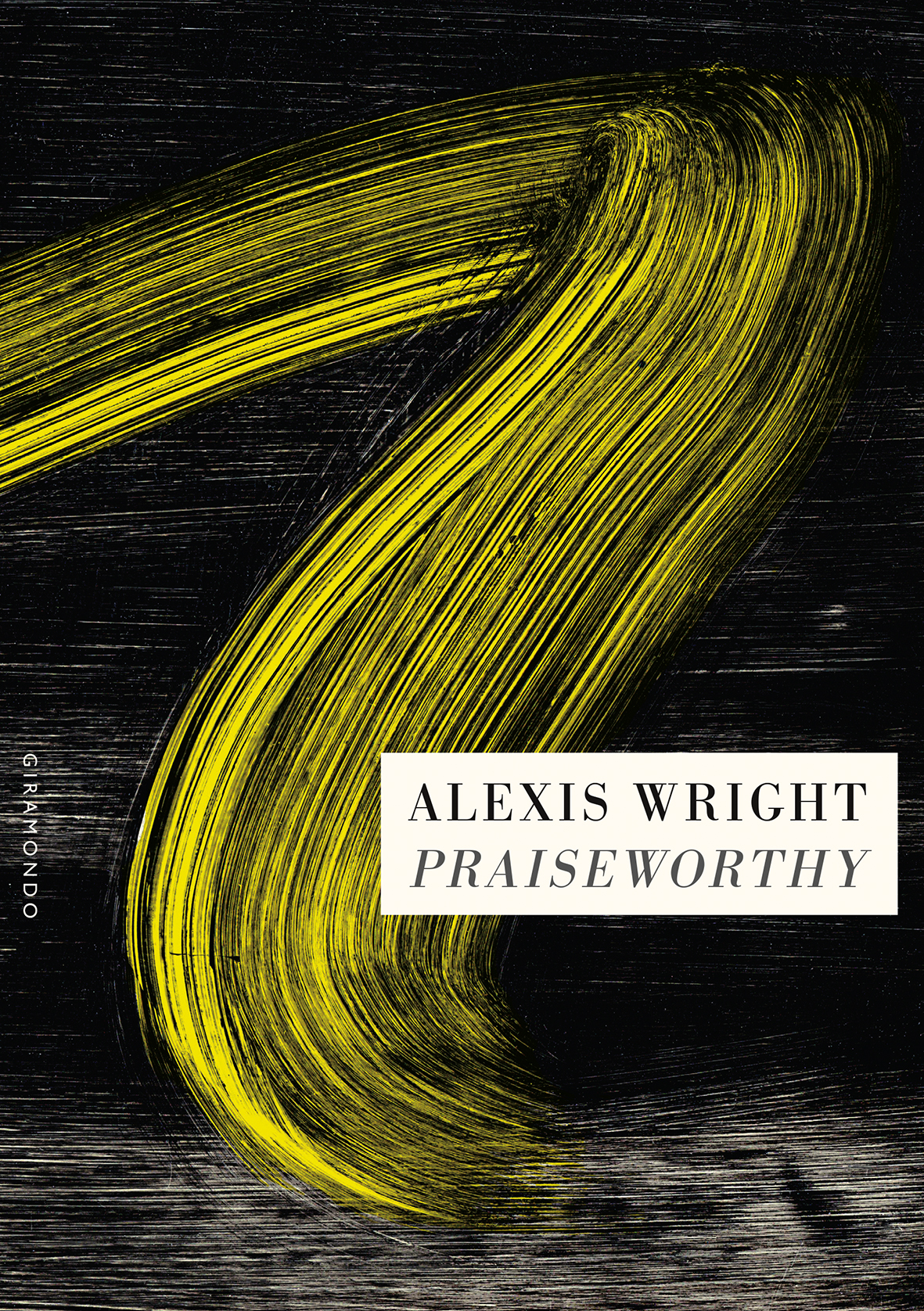Book cover: drawing of a yellow swirl against a black background