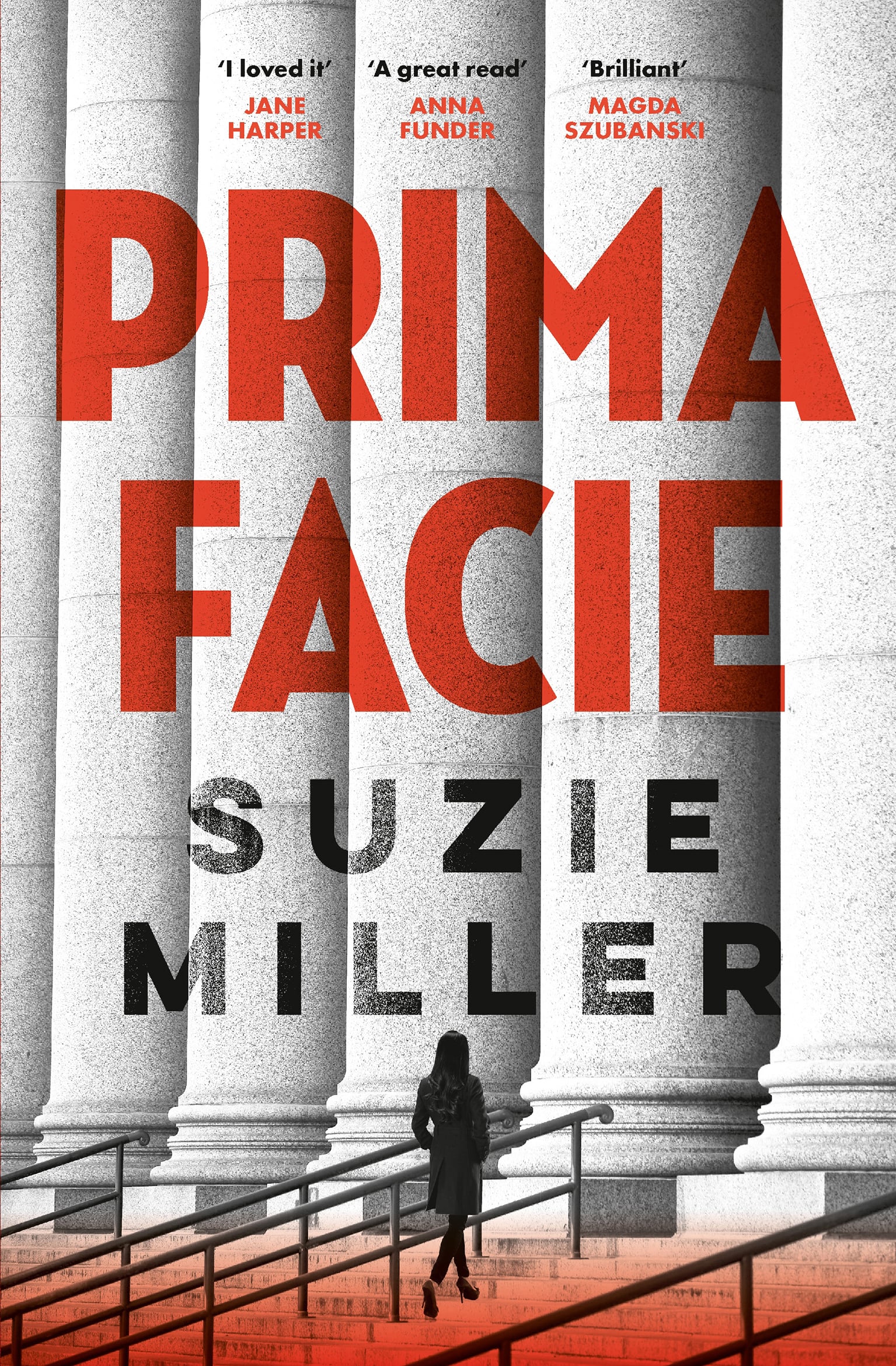 Book cover: illustration of a woman walking up steps toward the pillars of a sandstone building.