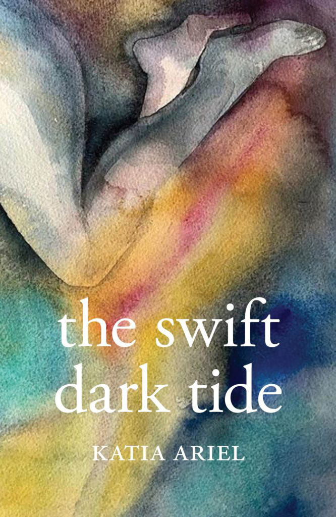 Book cover: the sketch of a naked leg with colours swirling around it.