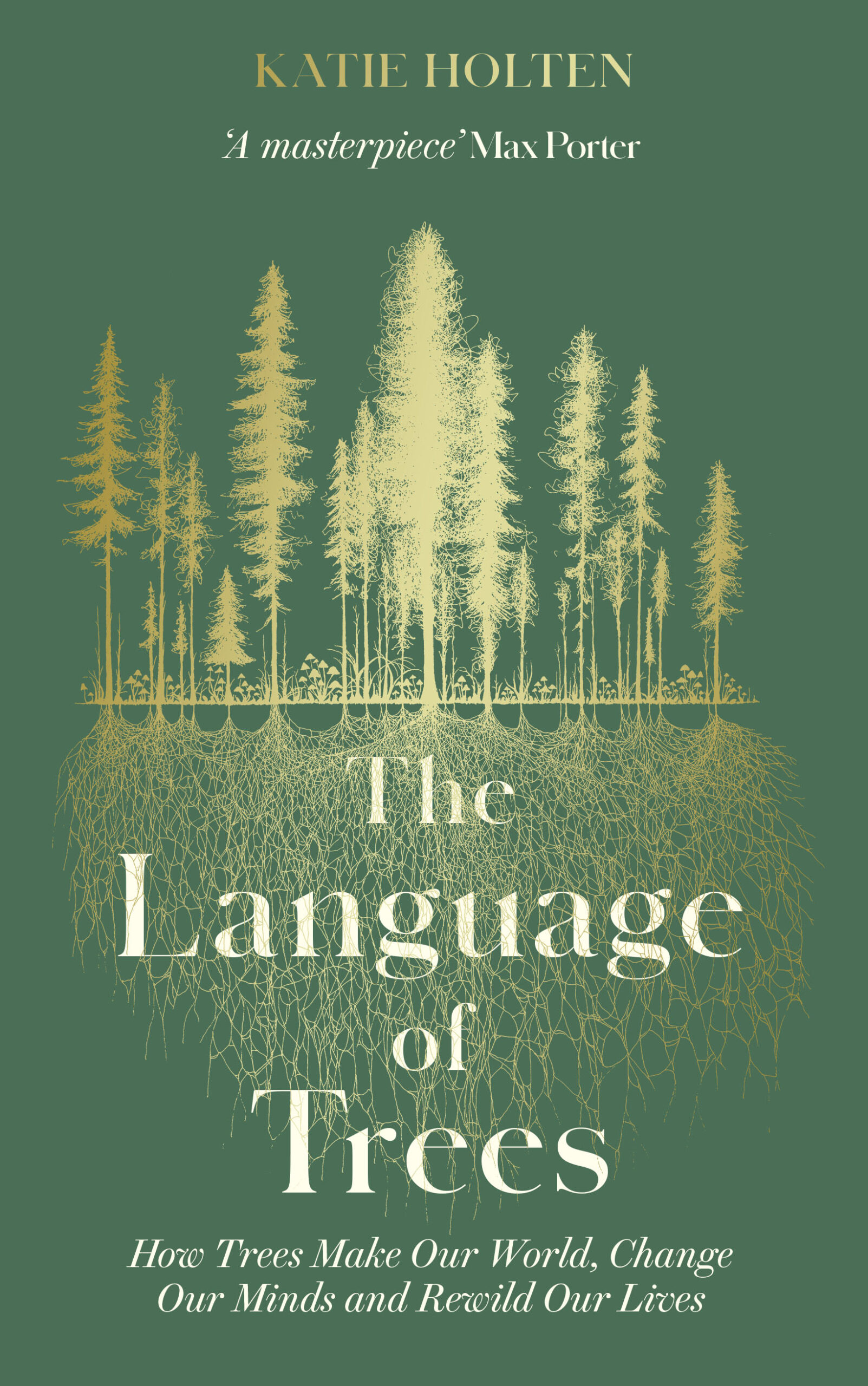Book cover: Illustration of a pine forest.