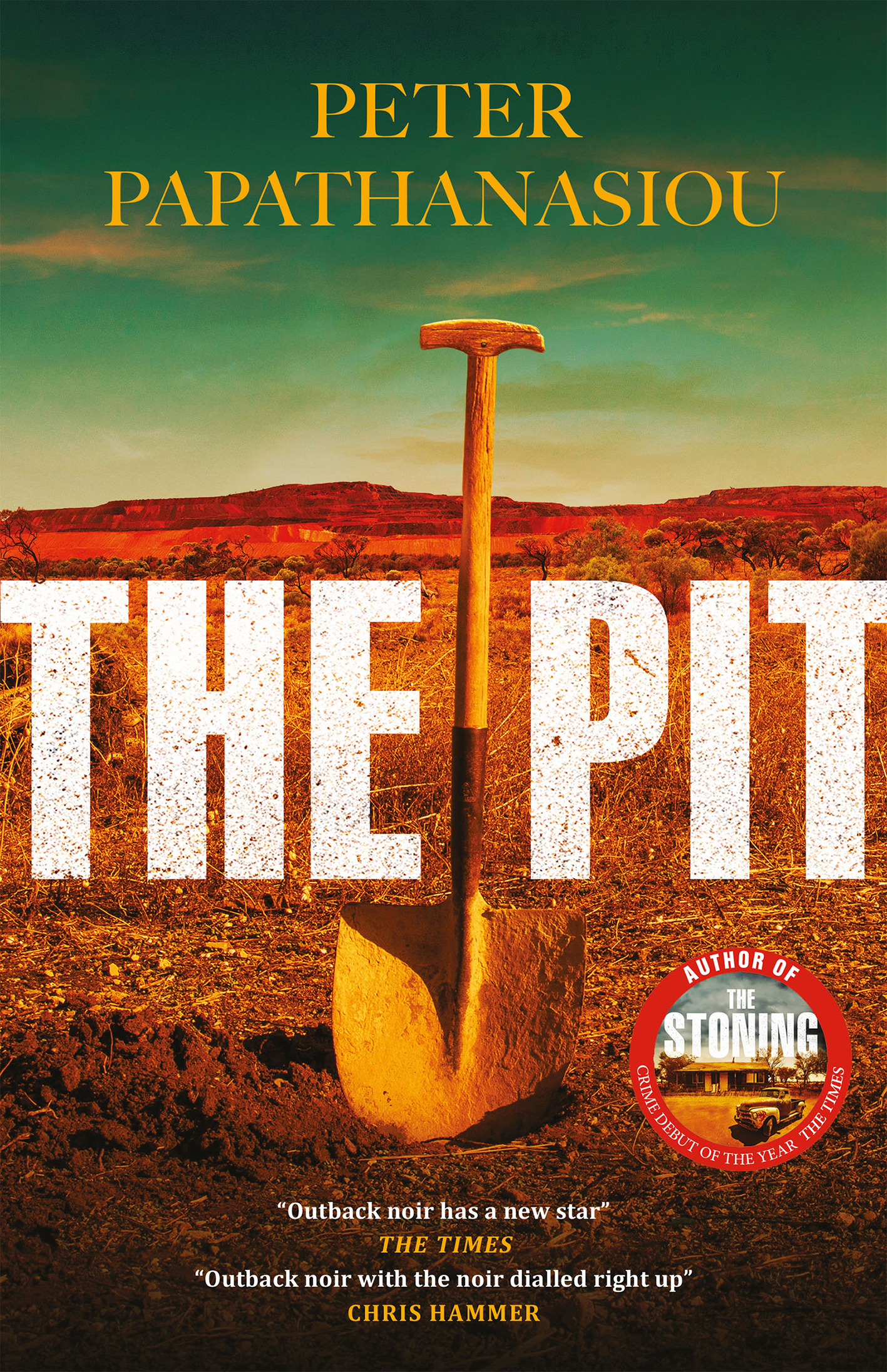 Book cover: a shovel stands in red Australian dirt.