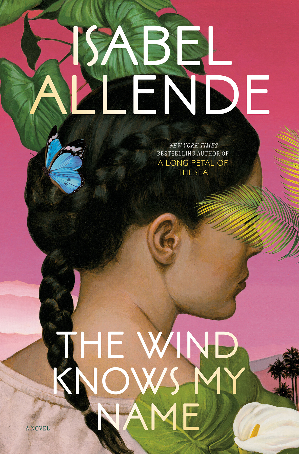 Book cover: Illustration of a woman with black hair. Her face is obscured by butterflies and leaves.