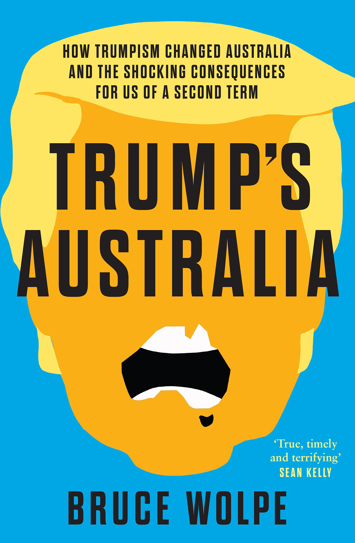 Book cover: an illustration of Donald Trump with the book title printed where his eyes should be.