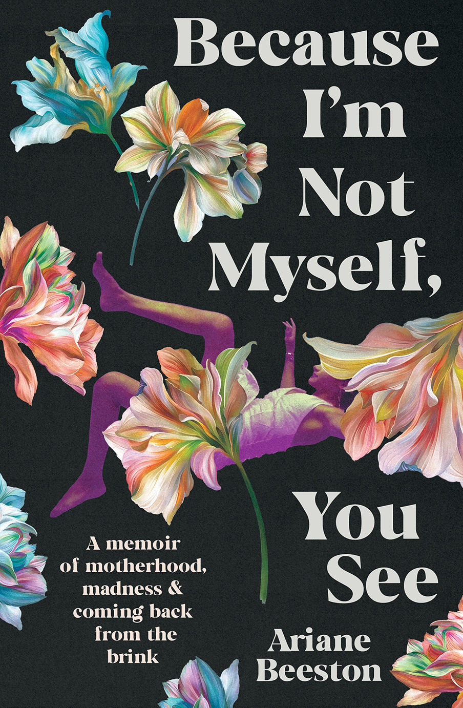 Book cover: flowers against a back background.