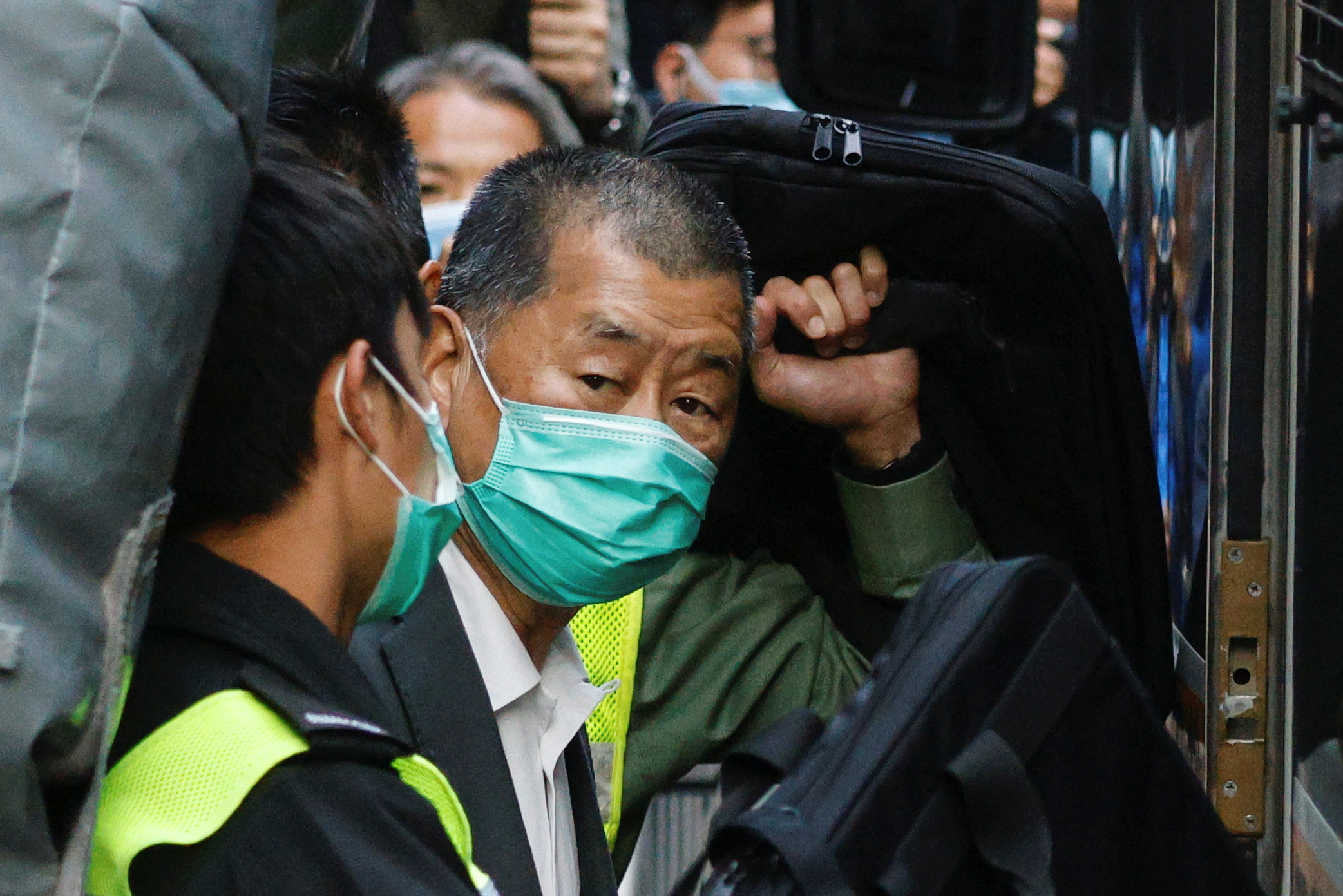 Apple Daily founder Jimmy Lai leaves Hong Kong’s Court of Final Appeal in 2021.