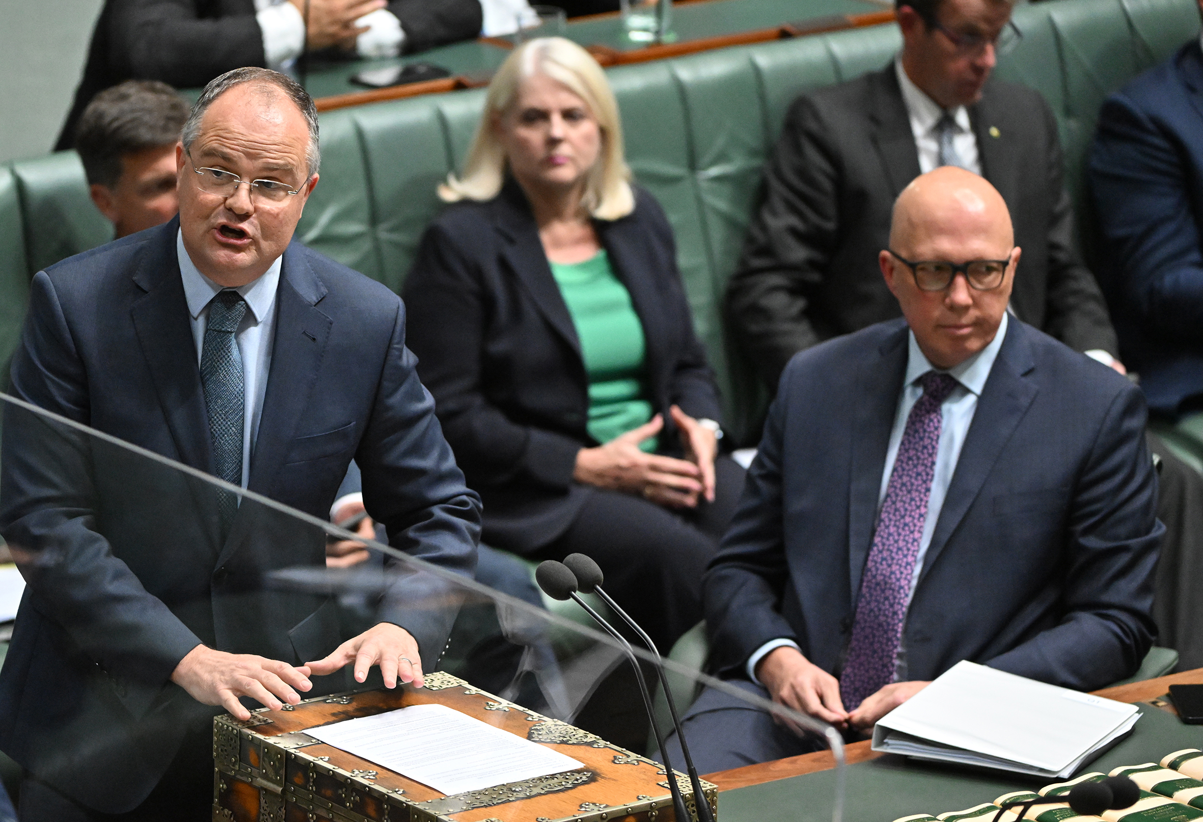 A politician speaks in parliament.