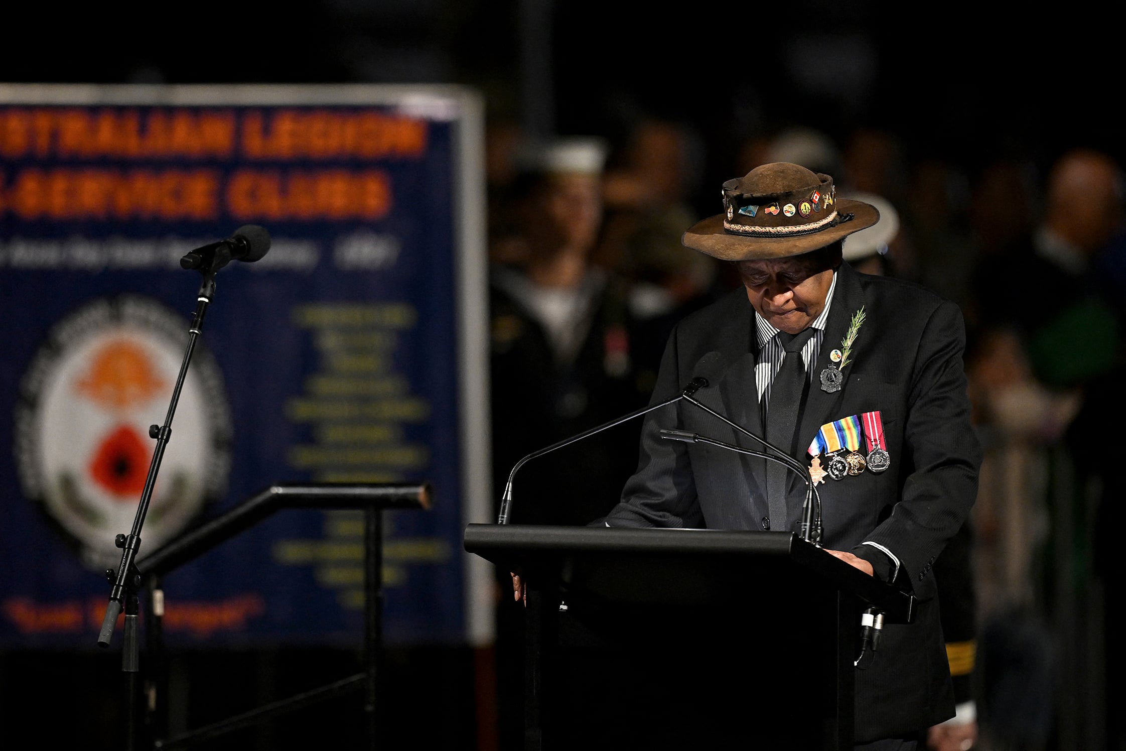 Uncle Ray Minniecon delivers the Welcome to Country at the Sydney Cenotaph.