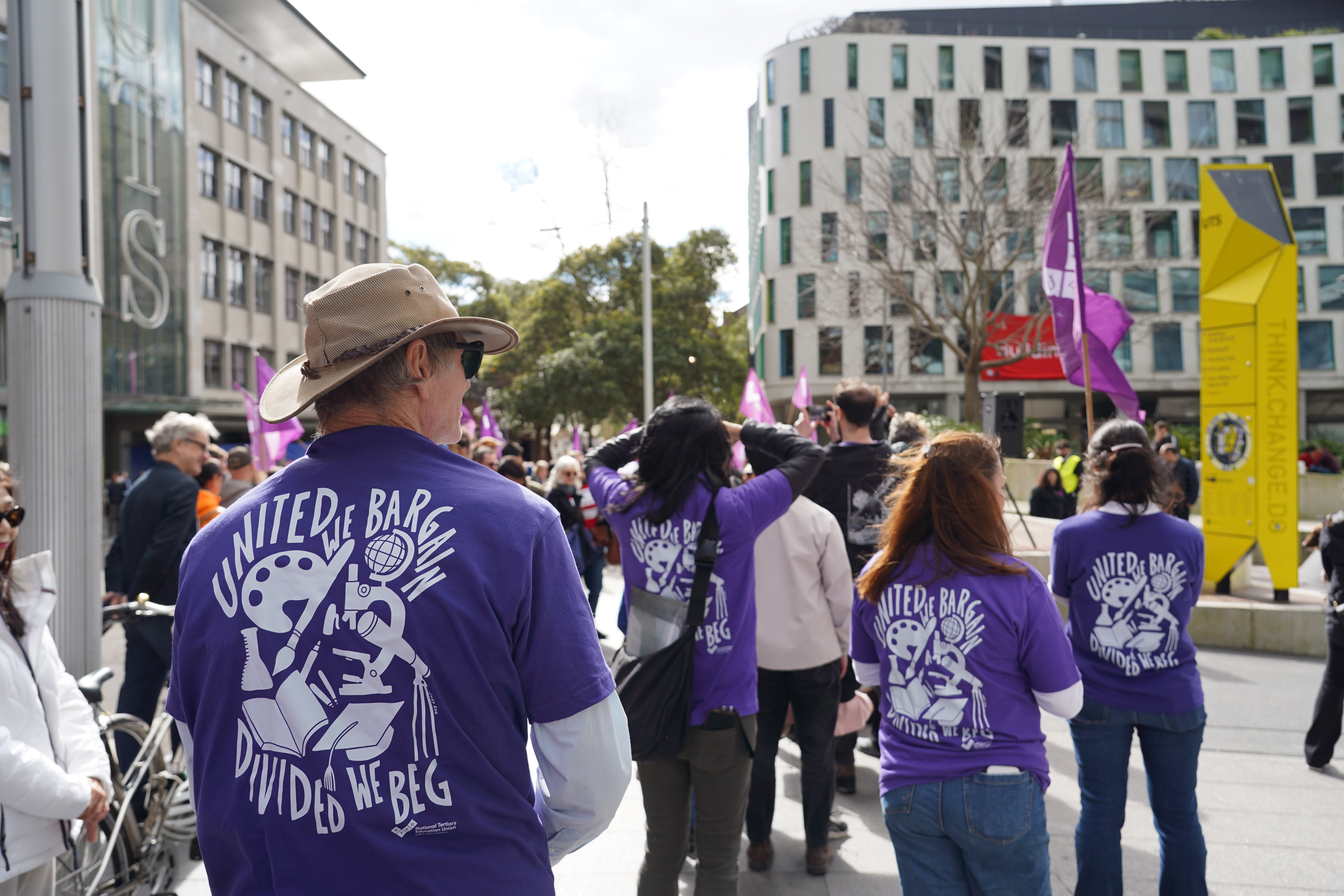Unionists rally at a University of Technology Sydney Open Day.