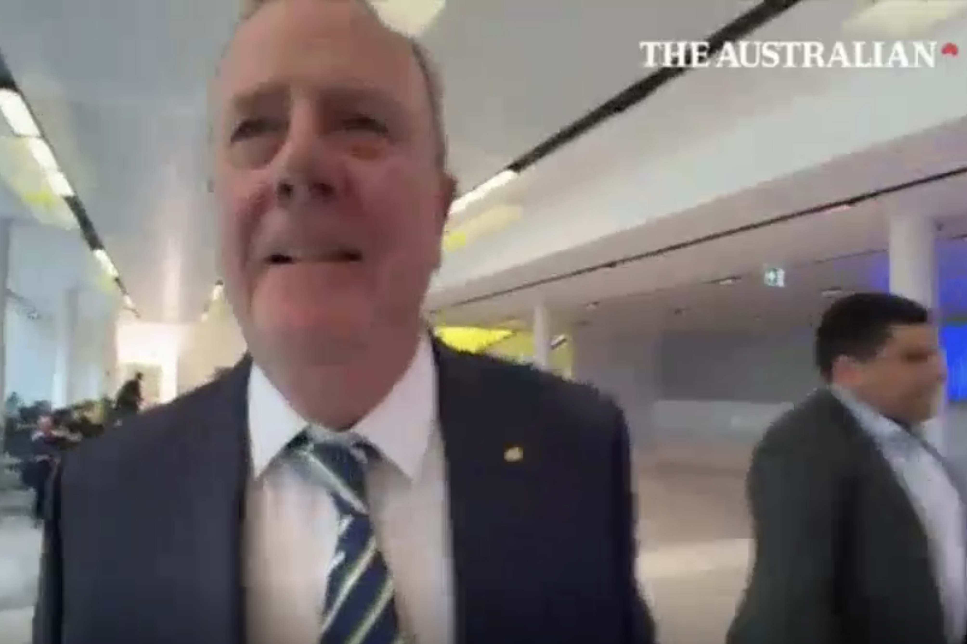 A video still of Peter Costello during his altercation with a journalist at Canberra Airport on June 6.