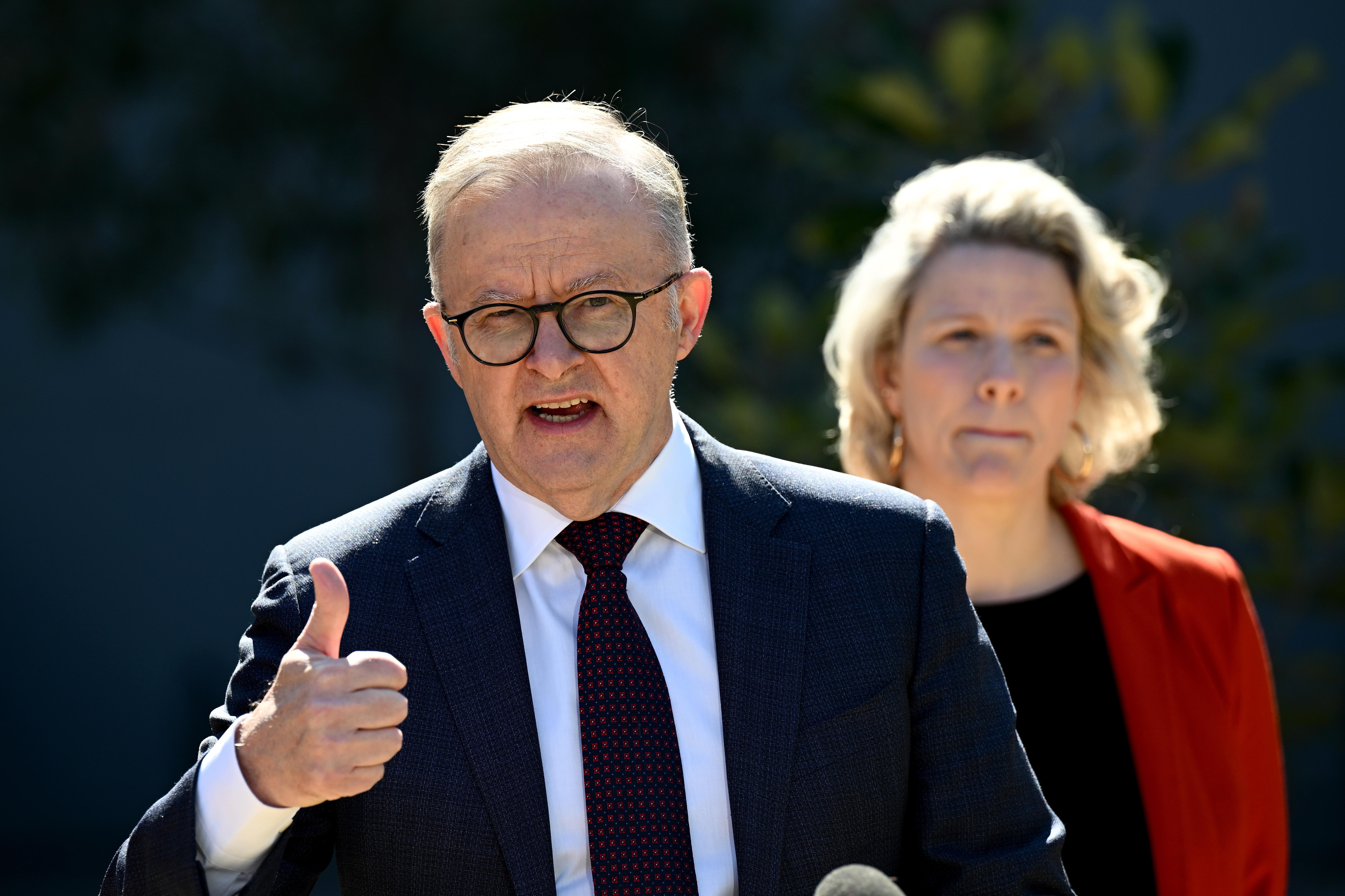 Prime Minister Anthony Albanese and Housing Minister Clare O’Neil at a press conference.