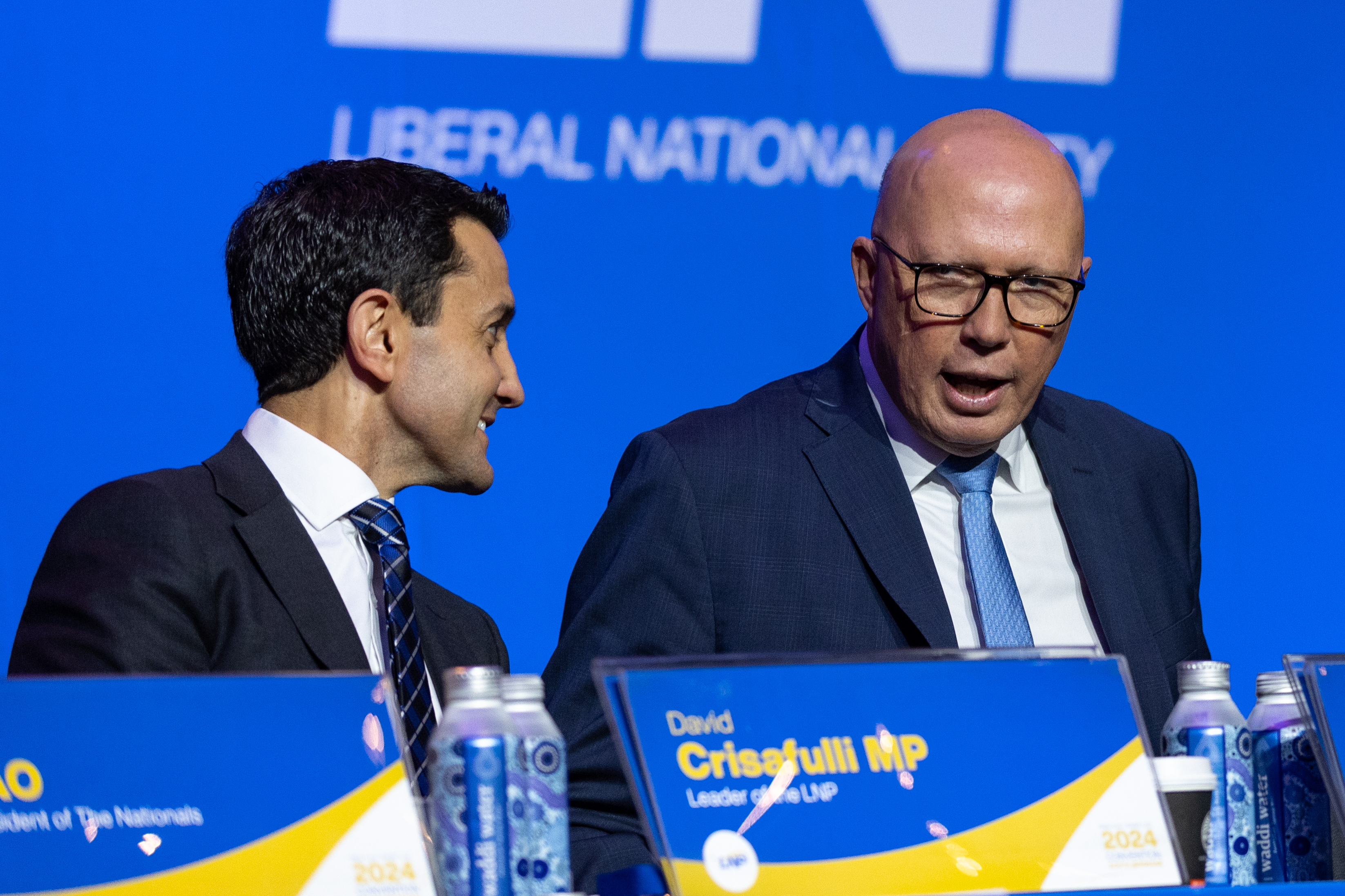 State opposition leader David Crisafulli (left) and Peter Dutton at the Queensland LNP’s annual convention in Brisbane on July 6.  AAP Image / Russell Freeman