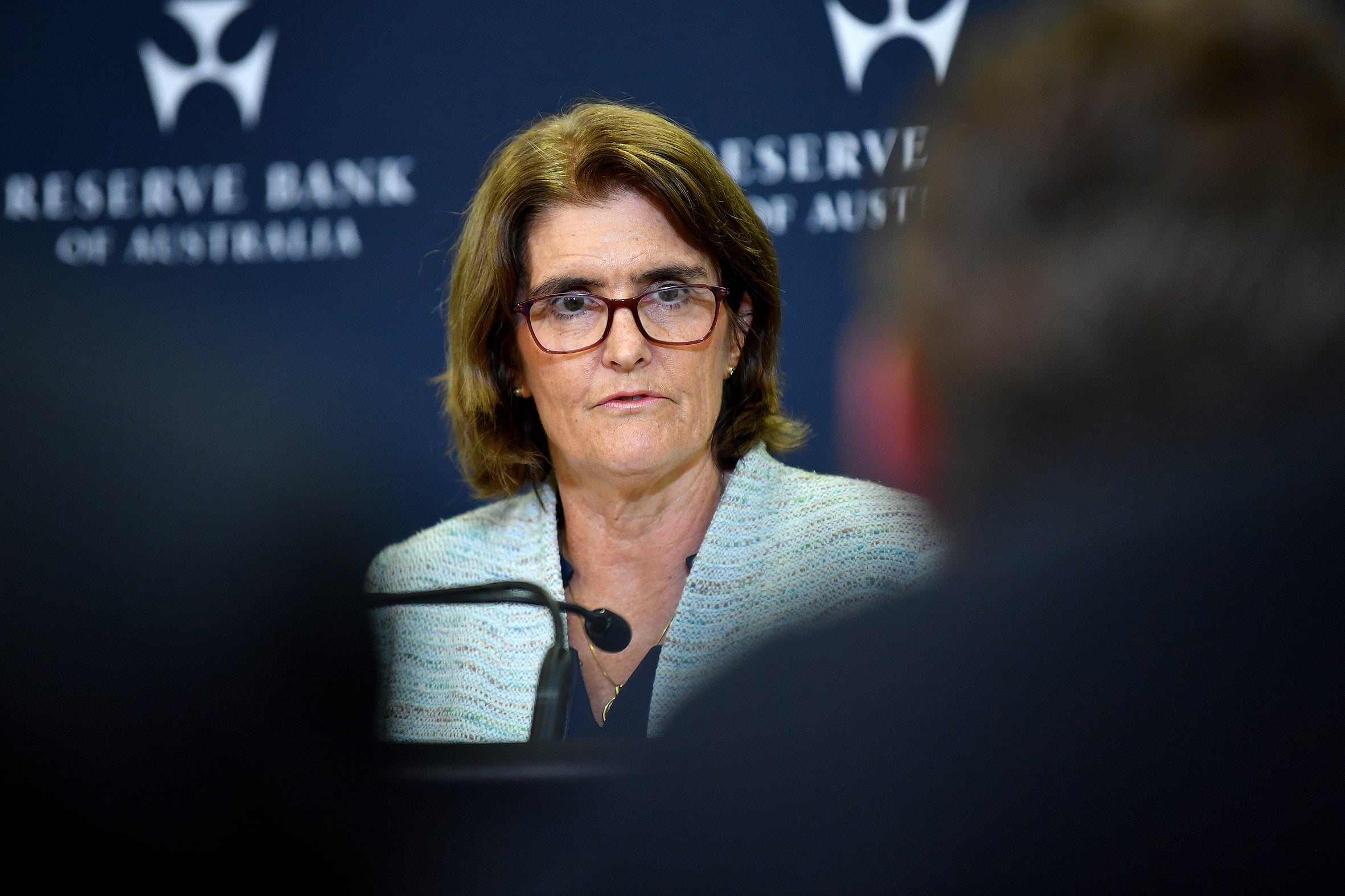 Michele Bullock at a press conference.