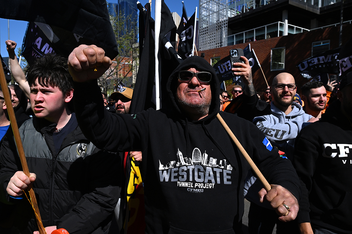 CFMEU members protesting in Melbourne last year.