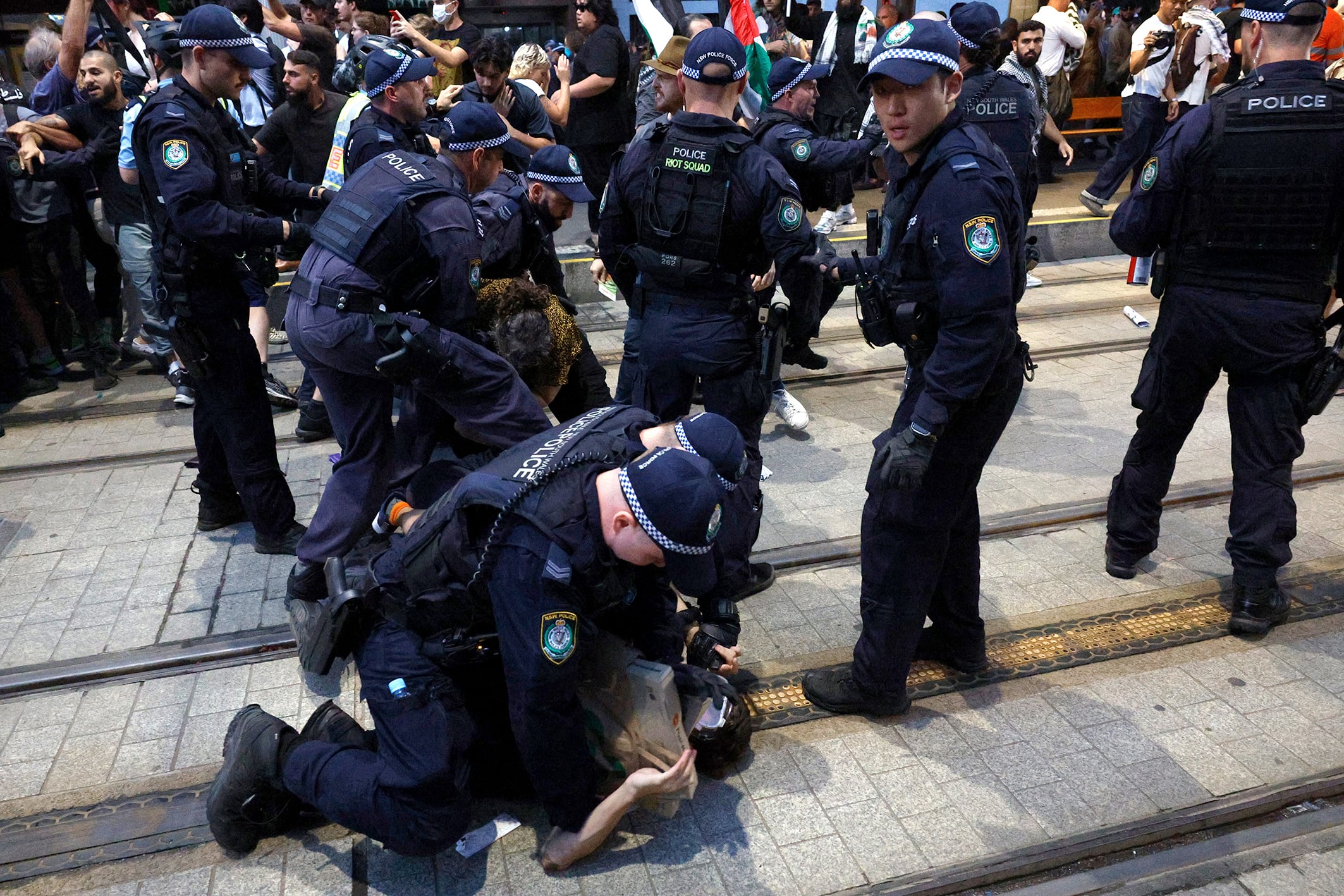 Police and protesters clash in Sydney.