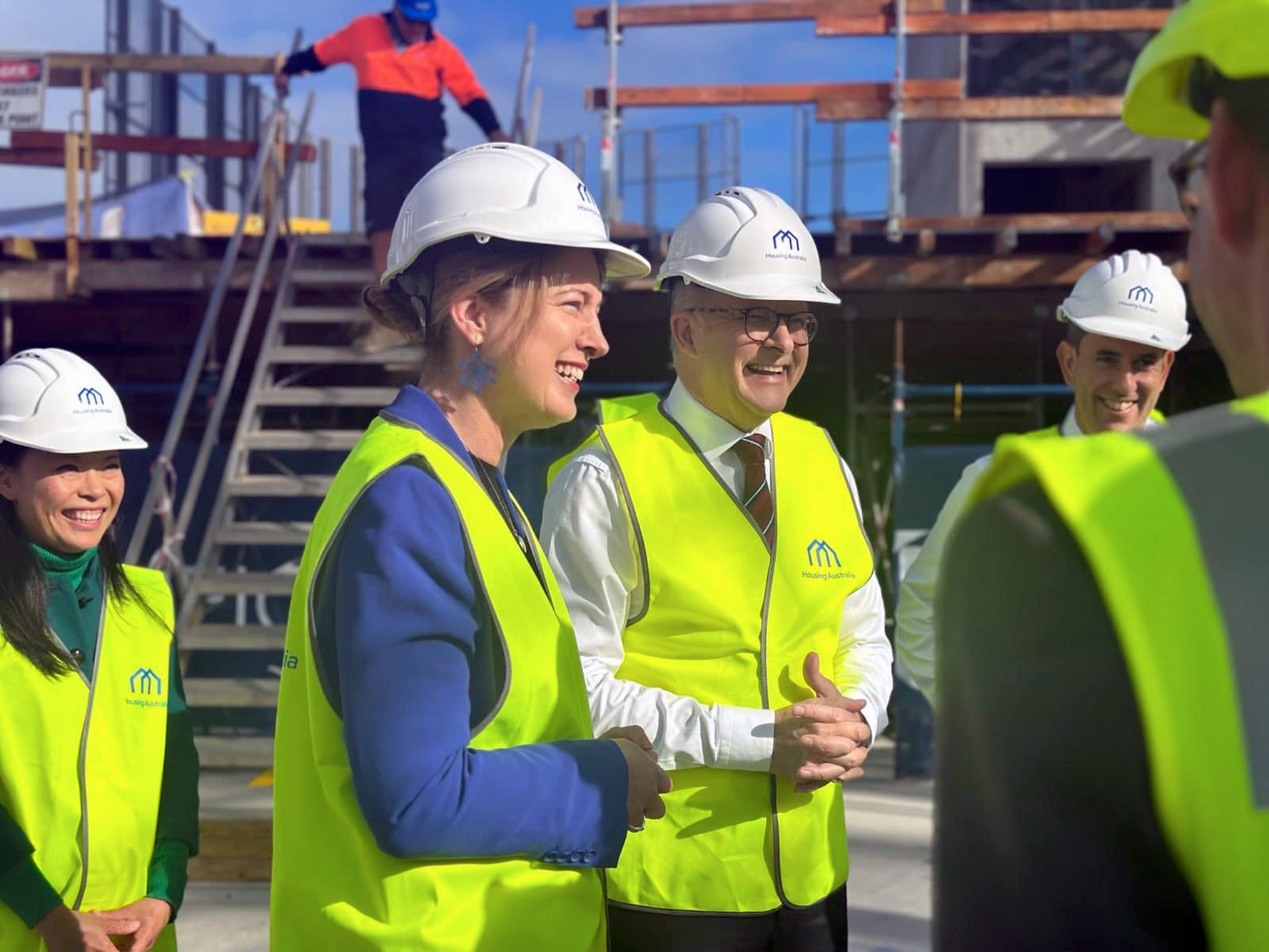 Housing Minister Julie Collins with Prime Minister Anthony Albanese and Treasurer Jim Chalmers.