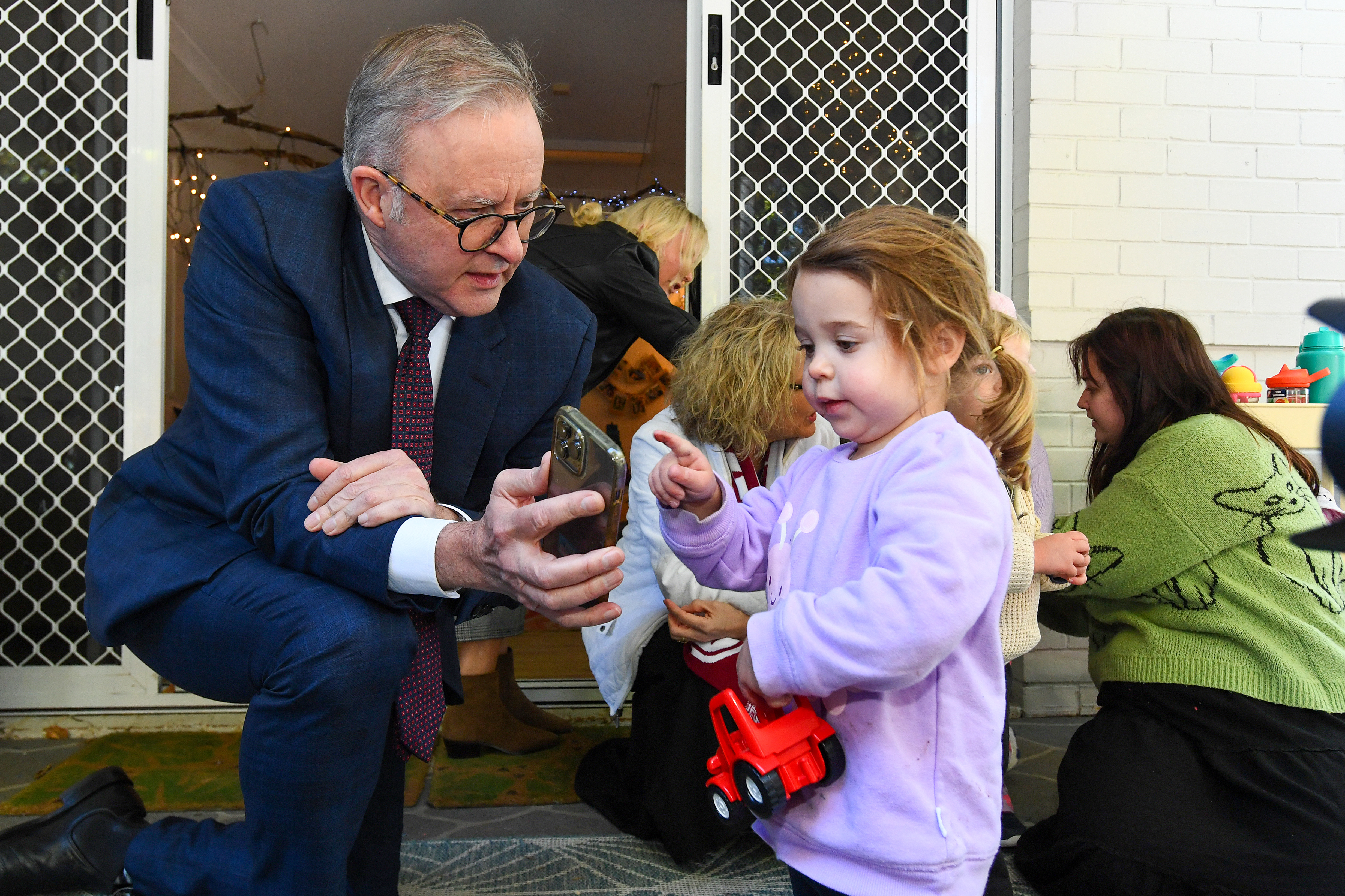 Prime Minister Anthony Albanese at a Brisbane early learning centre this month. 