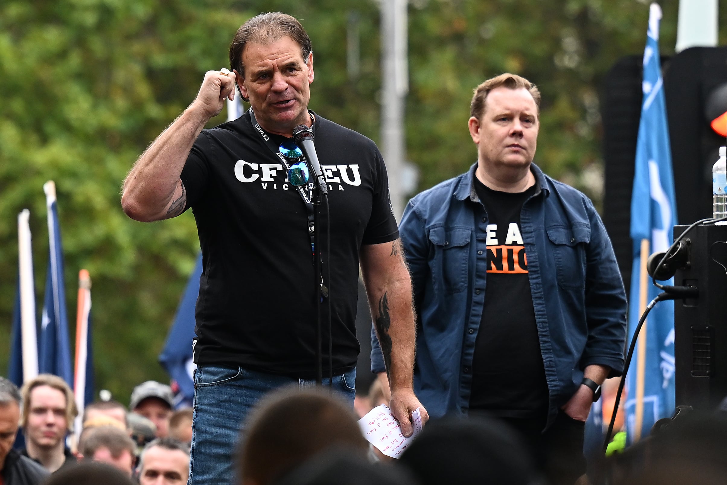  John Setka speaks during a union rally.