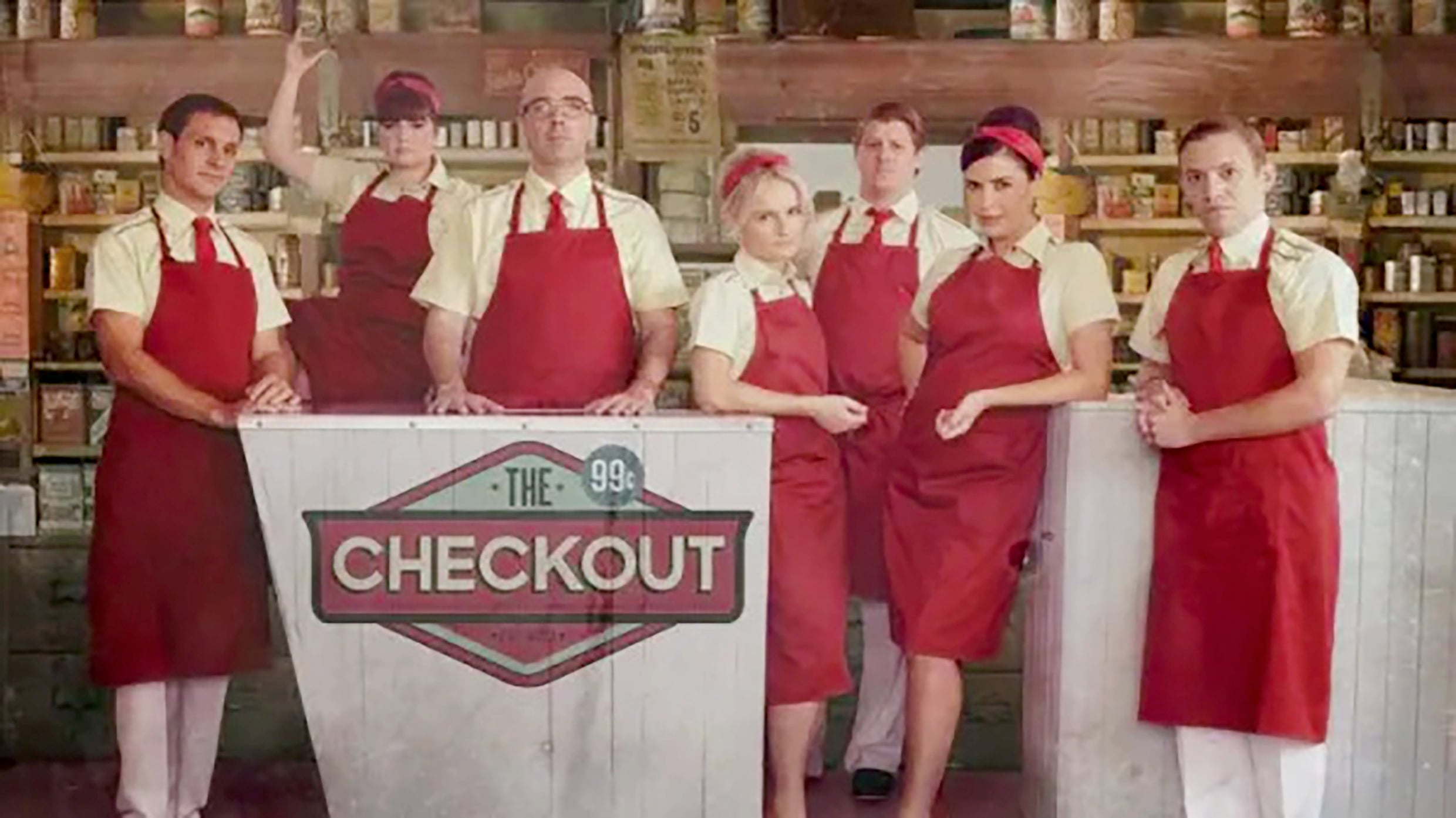 The cast of the ABC TV show The Checkout.