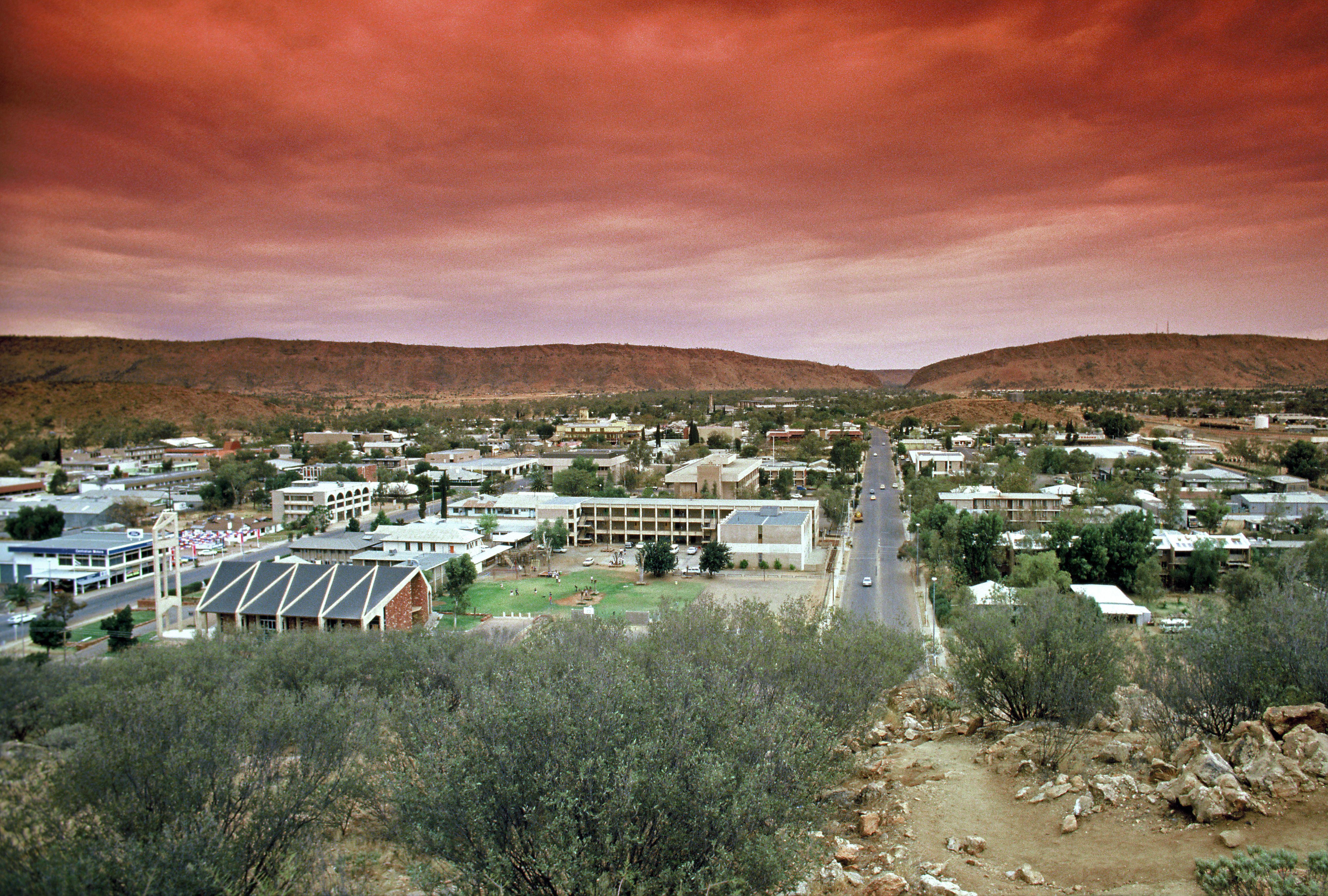 Mparntwe/Alice Springs under a red sky.
