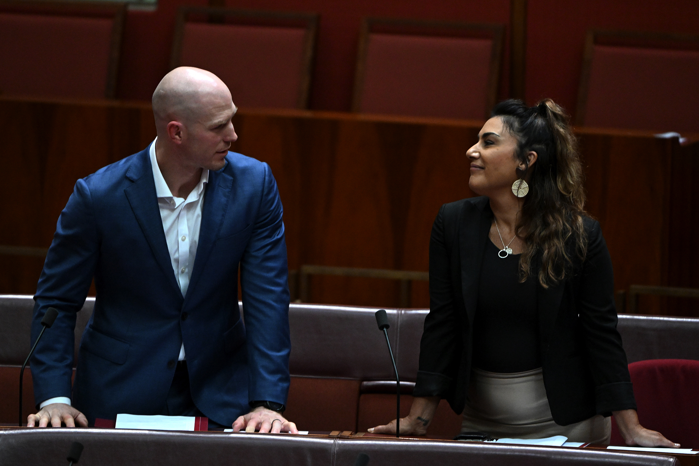 Senators David Pocock and Lidia Thorpe in the senate chamber last month.
