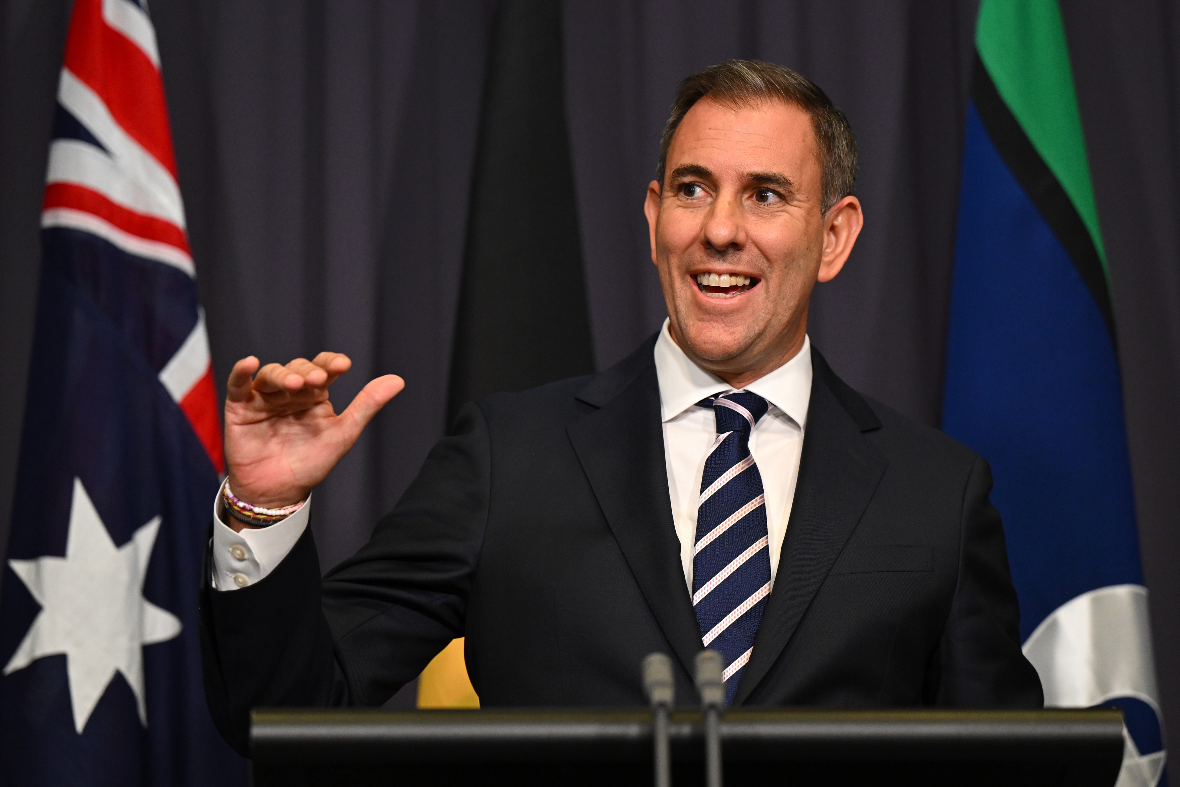 Jim Chalmers at a press conference.