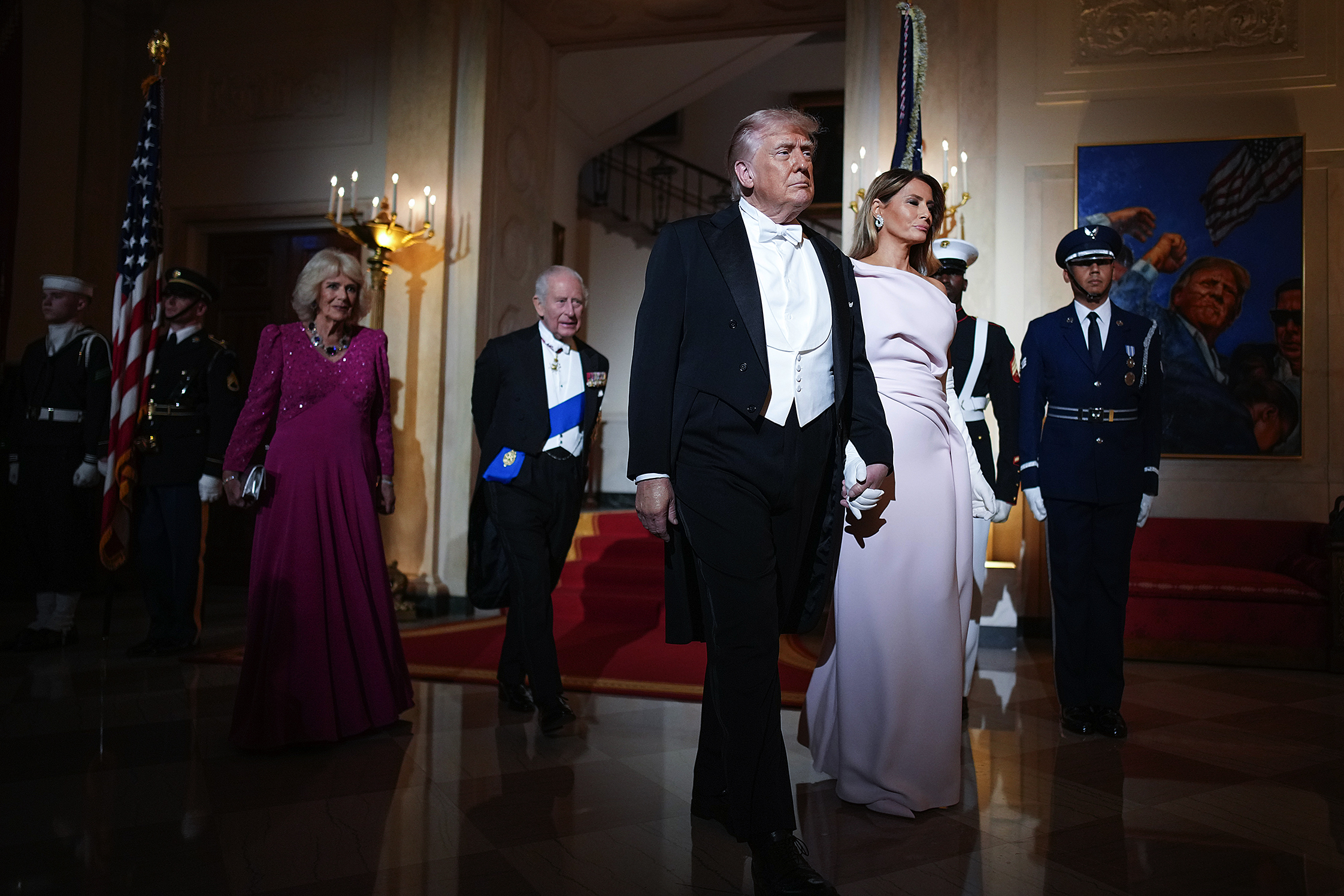The Trumps lead the Windsors to a state dinner at the White House.