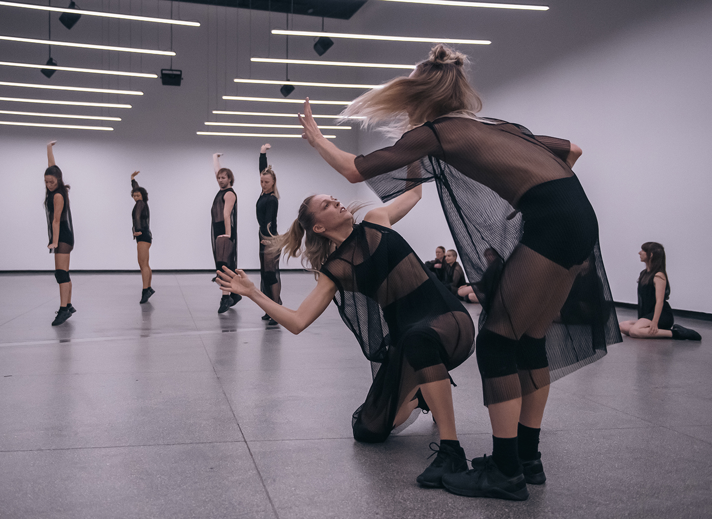 Dancers performing Lucy Guerin Inc’s NEWRETRO at the Australian Centre for Contemporary Art. 