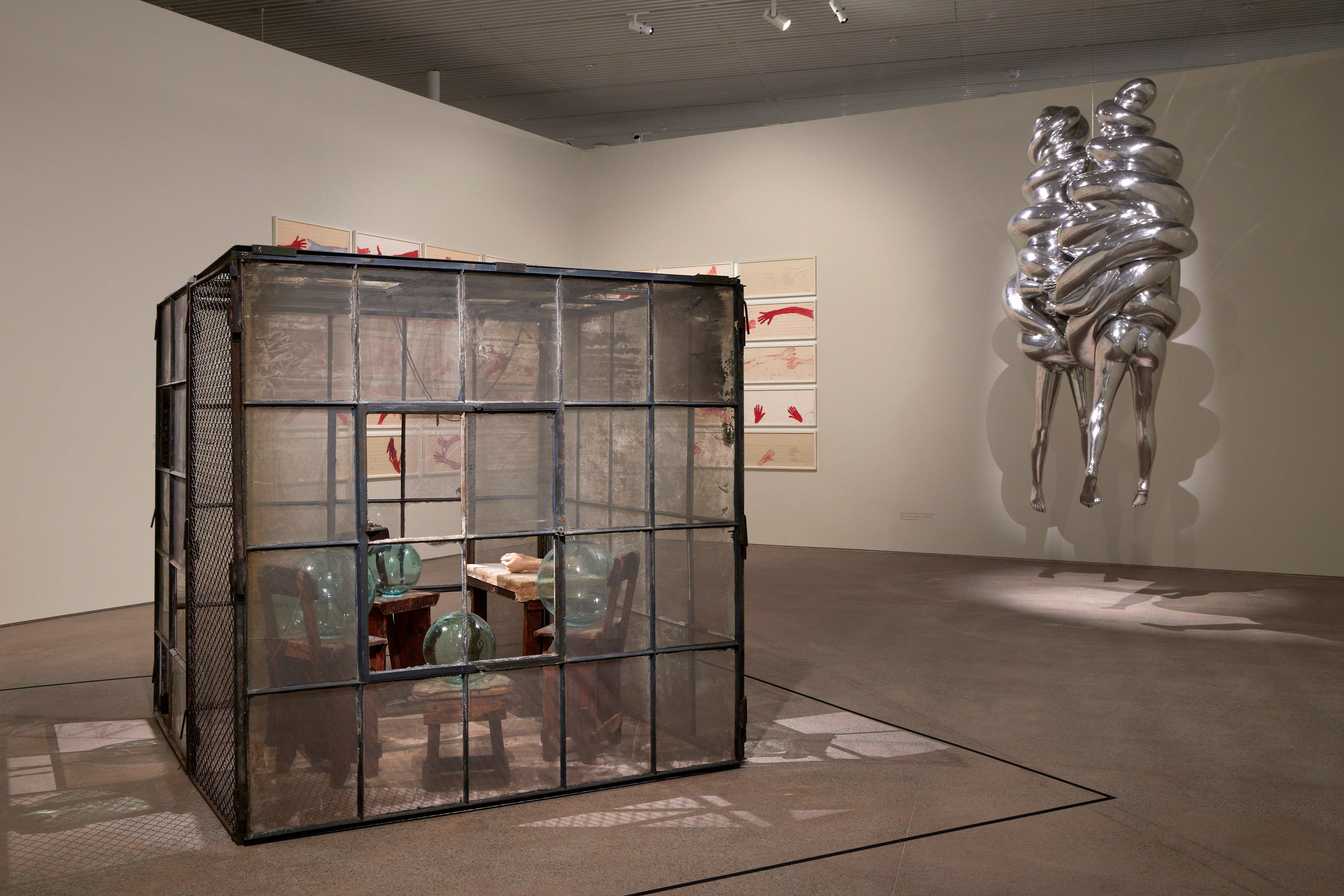 An abstract artwork on display in an exhibition. 