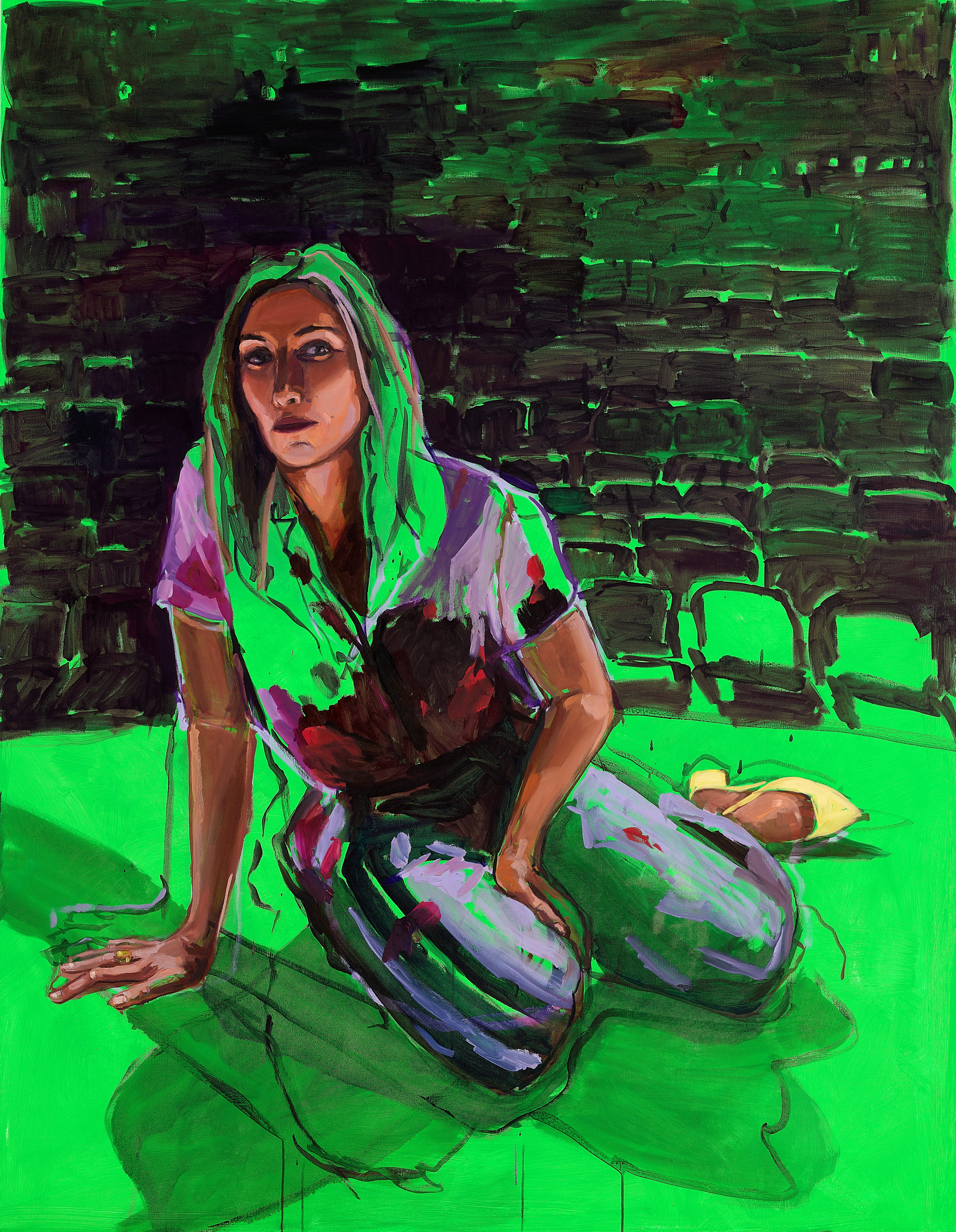 a detail of the portrait of Claudia Karvan, by Laura Jones, titled Claudia.