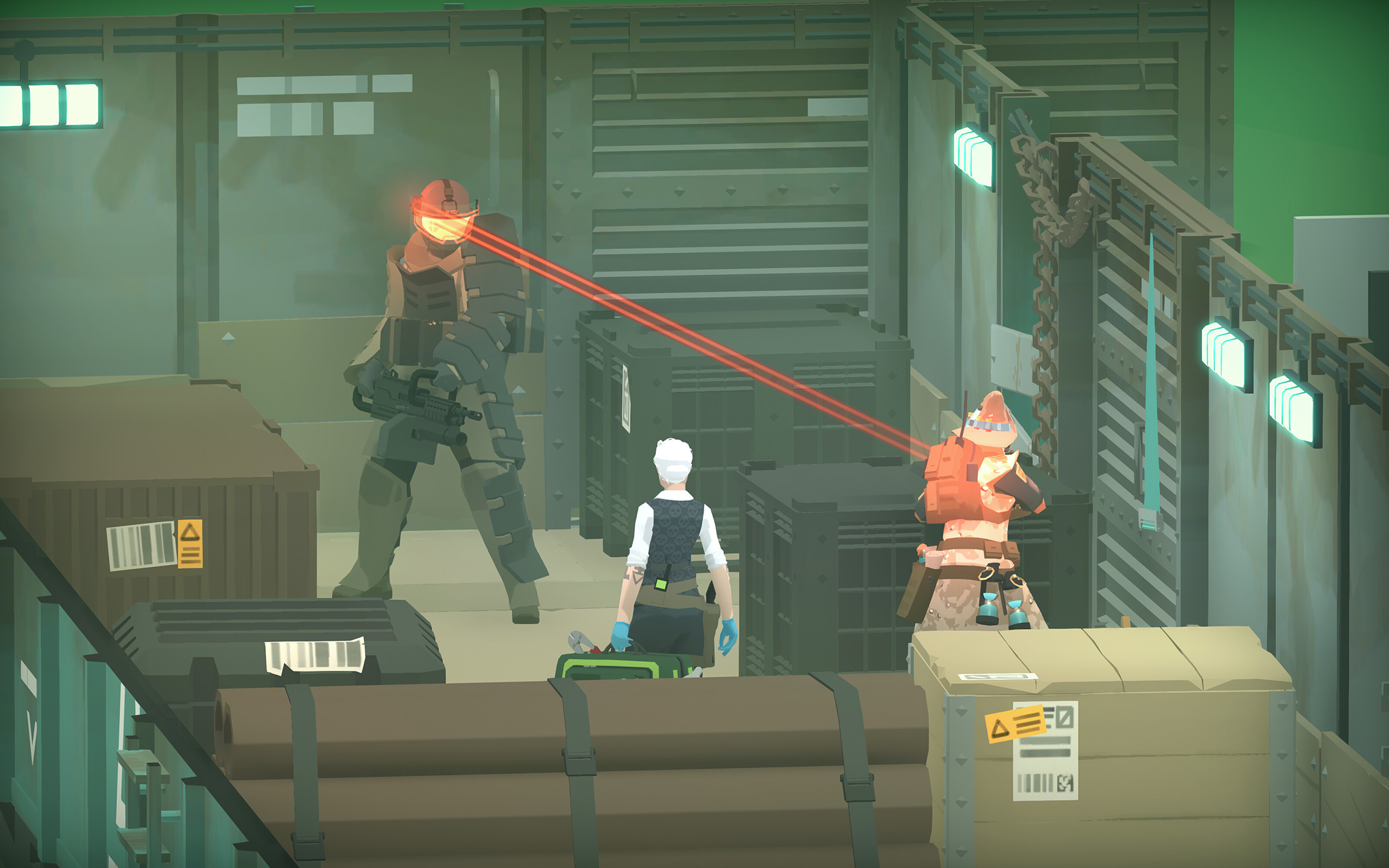A gun fight in a scene from the video game Tactical Breach Wizards.