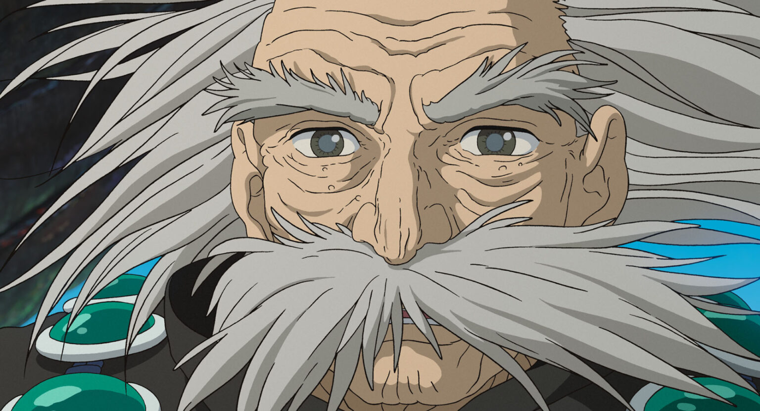 Animation of an elderly sorcerer with grey hair.