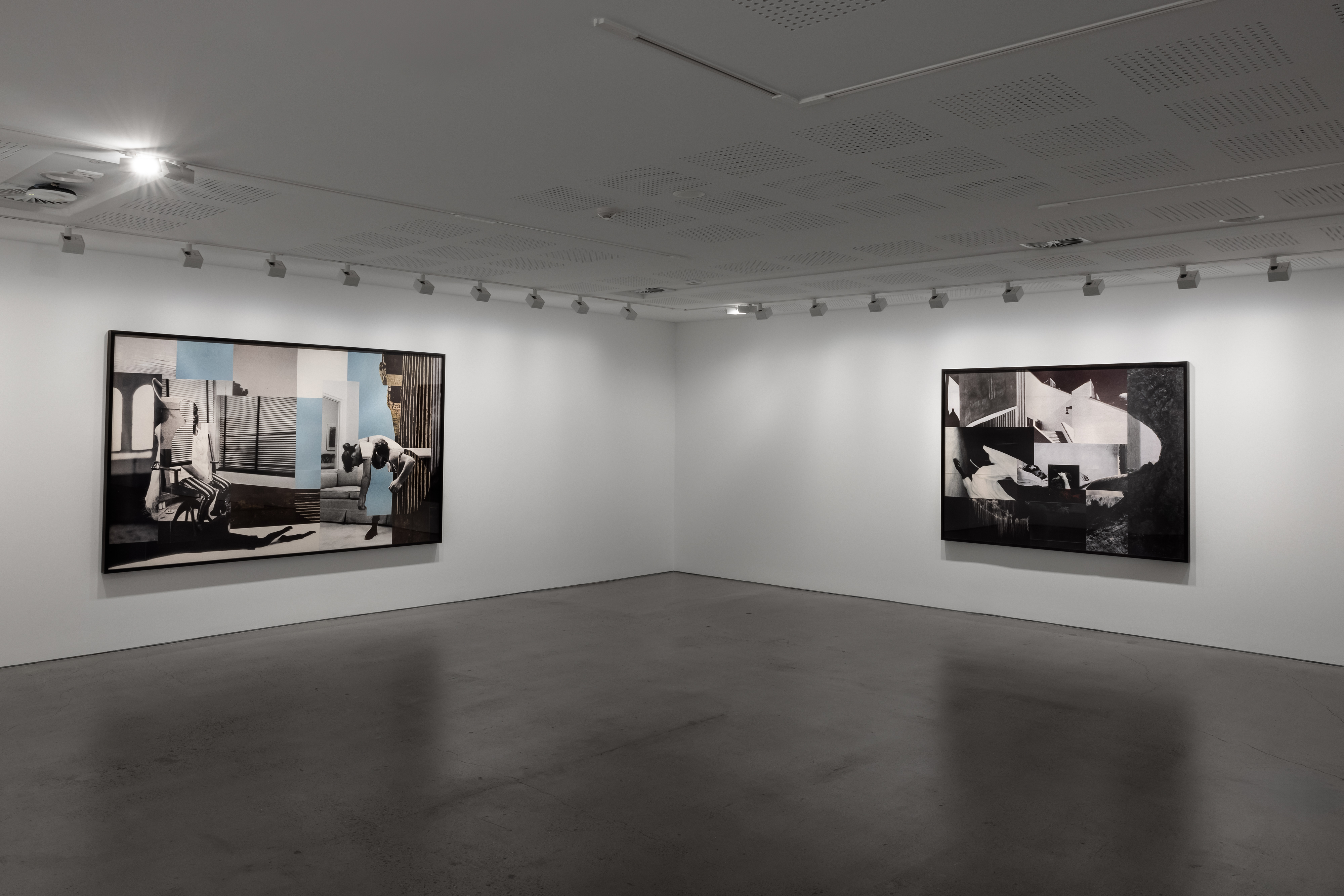 The place we dissolve (2023) and Theirs alone (2023) in the Lillian O’Neil: The light that spills across the ground between shadows exhibition at UNSW Galleries. 