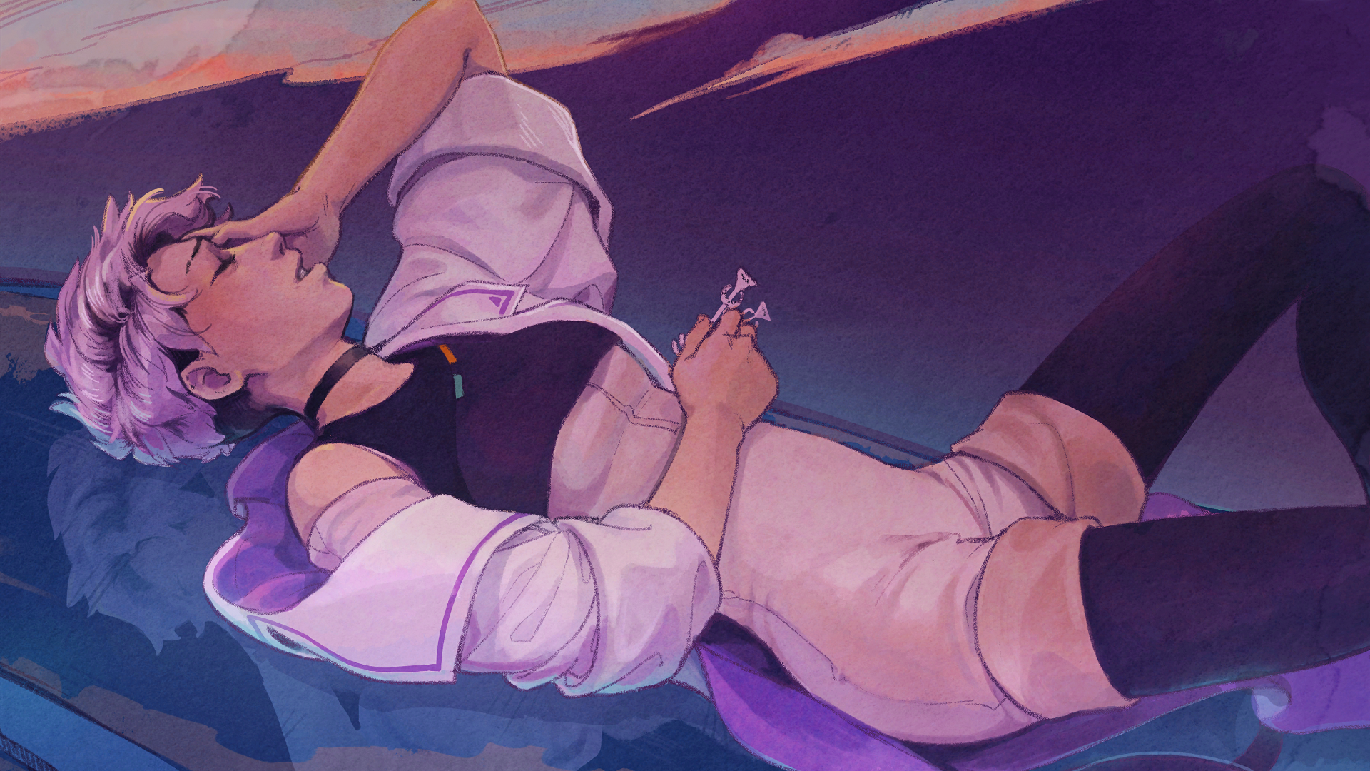 Illustration of a teenager with short hair resting with their hand on their face.