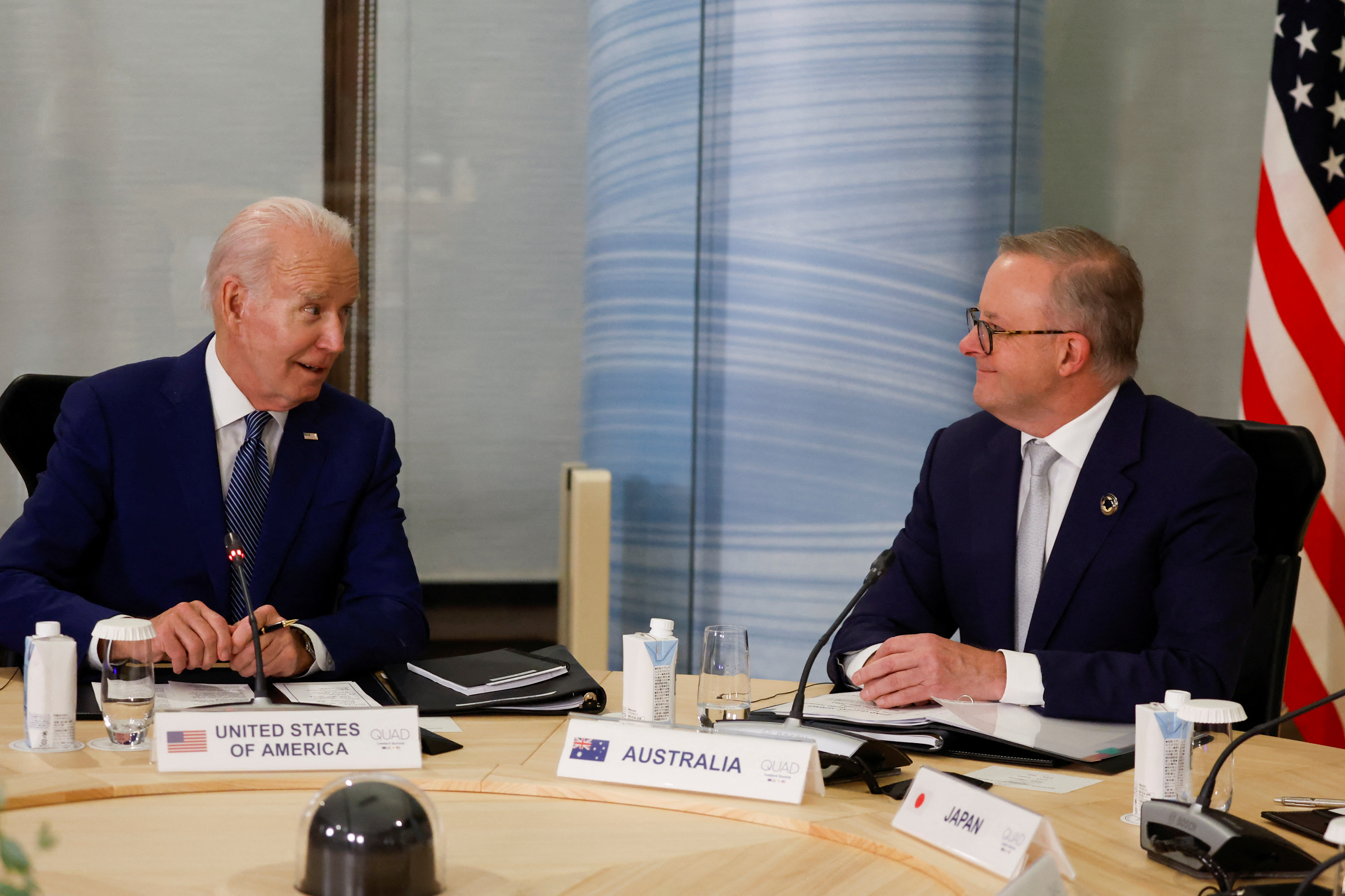 US President Joe Biden and Prime Minister Anthony Albanese at the Quad meeting during the G7 summit in Hiroshima, Japan.