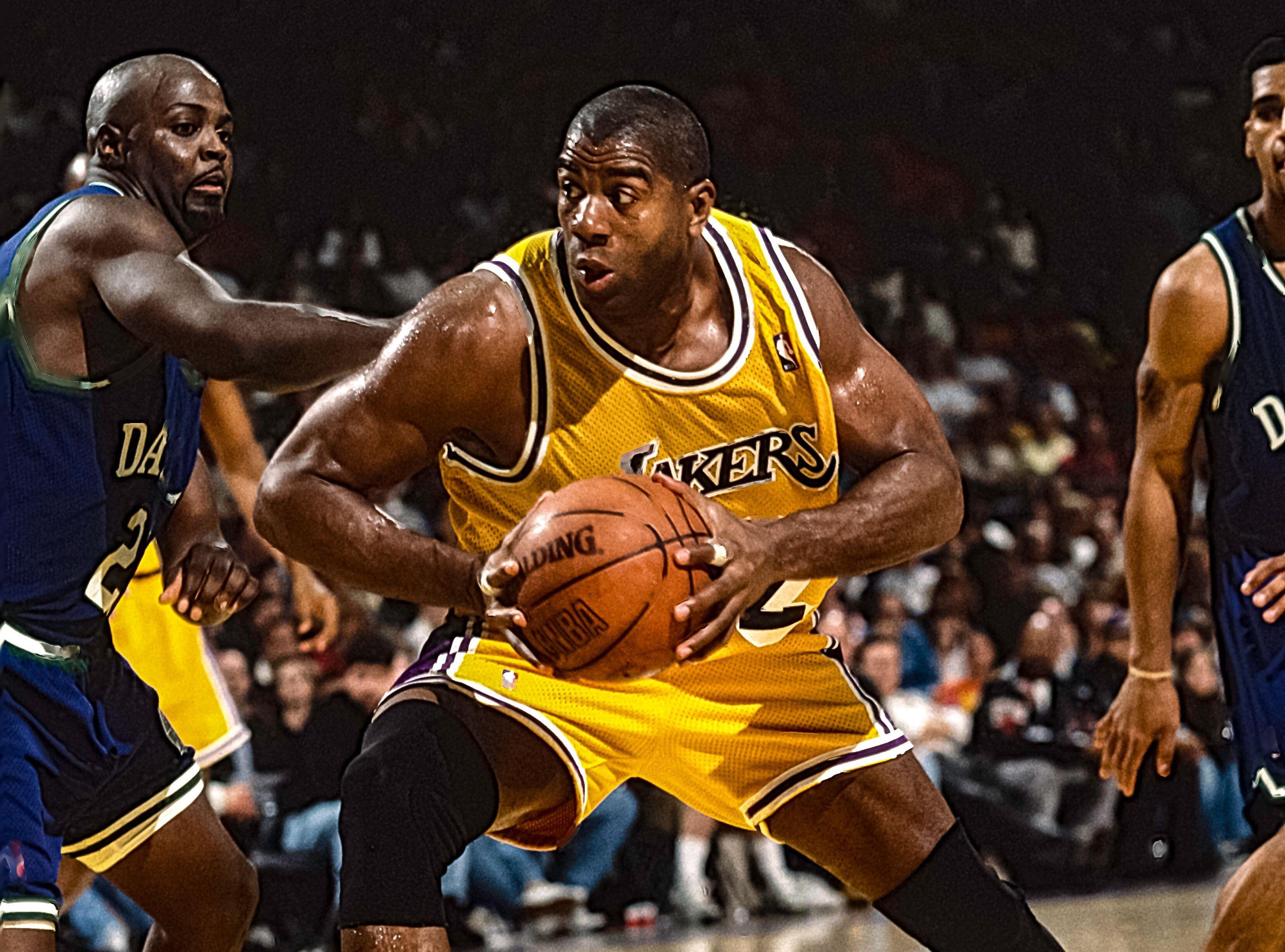 Magic Johnson in action for the LA Lakers.