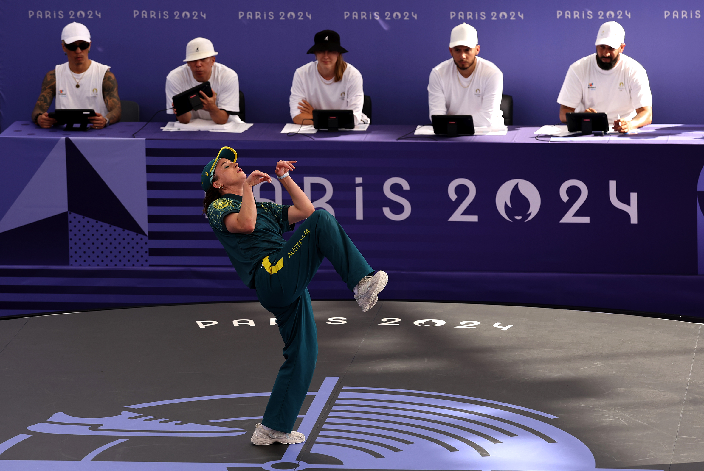 Raygun shows off her breaking routine at the Paris 2024 Olympics. 