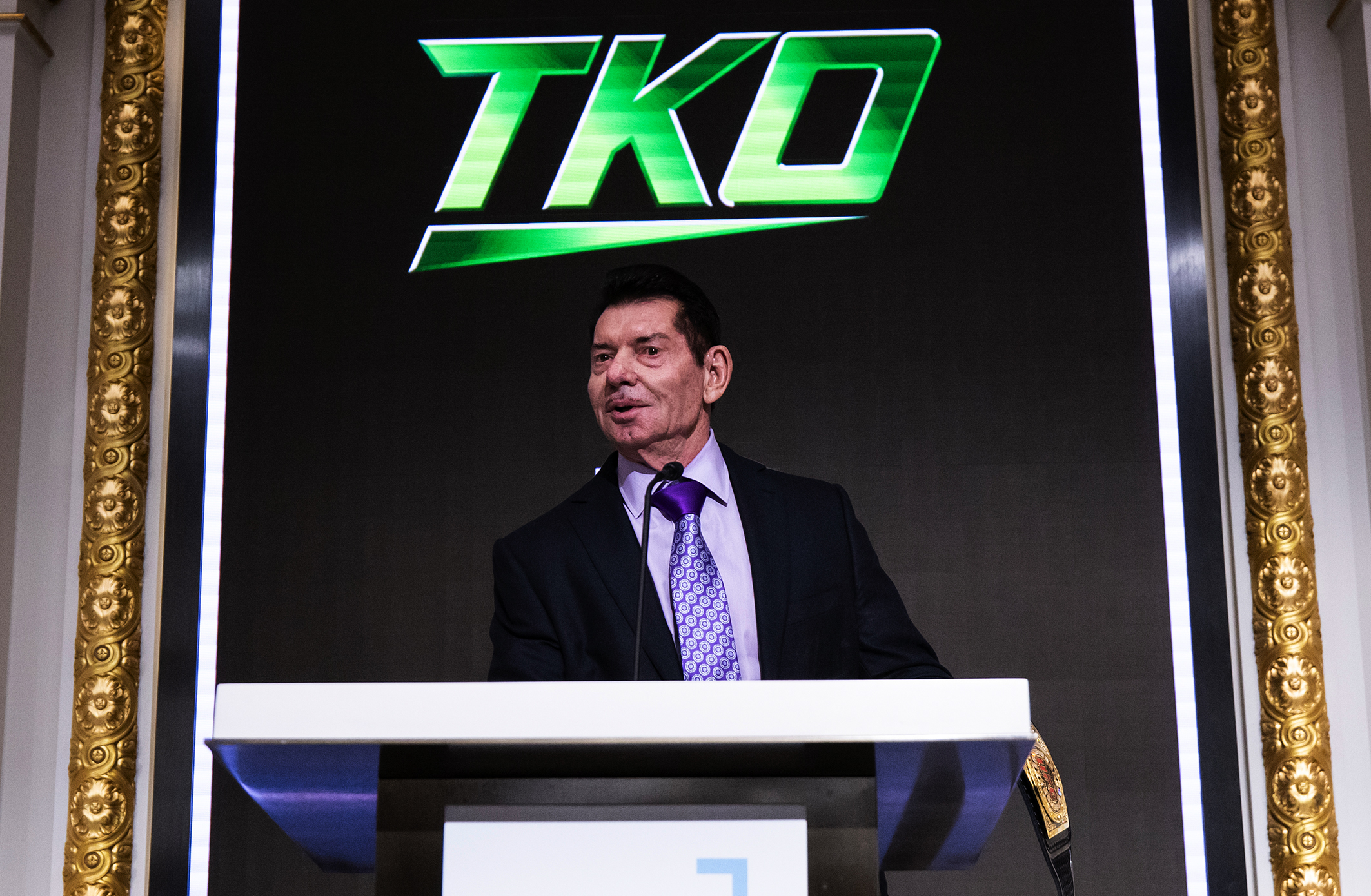 Vince McMahon at a press conference.