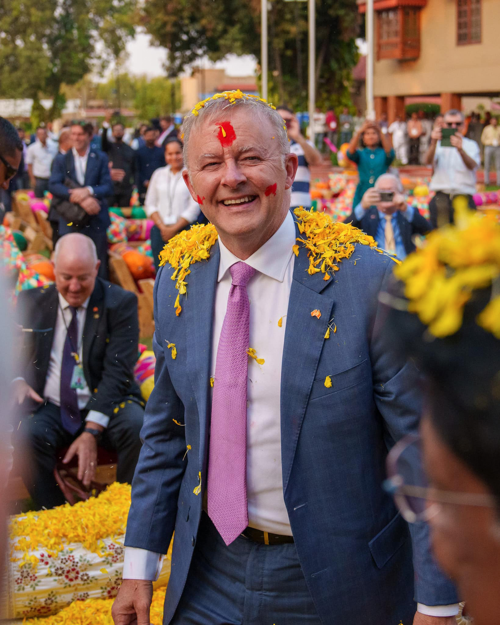 Prime Minister Anthony Albanese celebrates Holi in Ahmedabad, India.