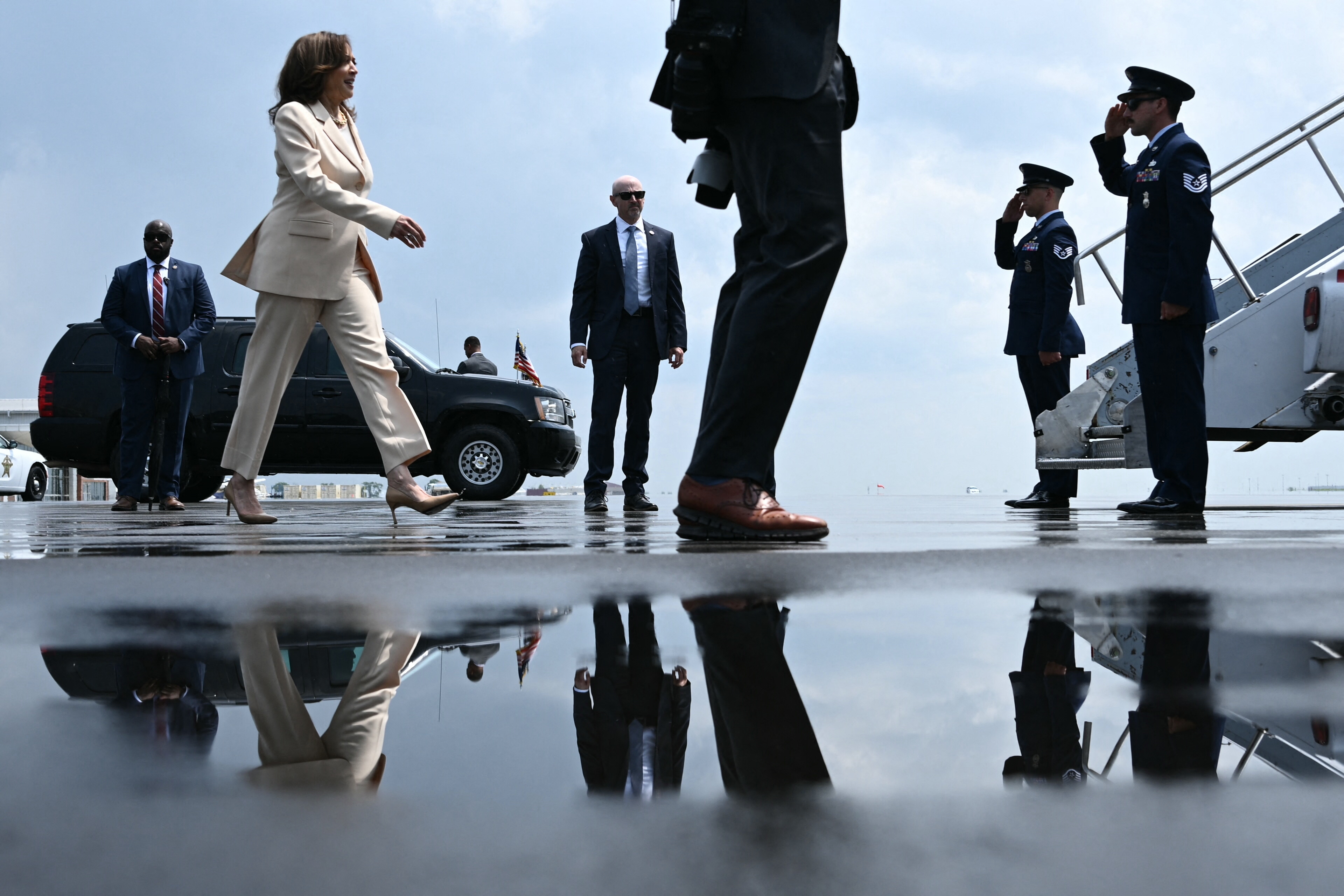 US Vice President Kamala Harris walks to board Air Force Two at Indianapolis International Airport, Indiana, on July 24. 